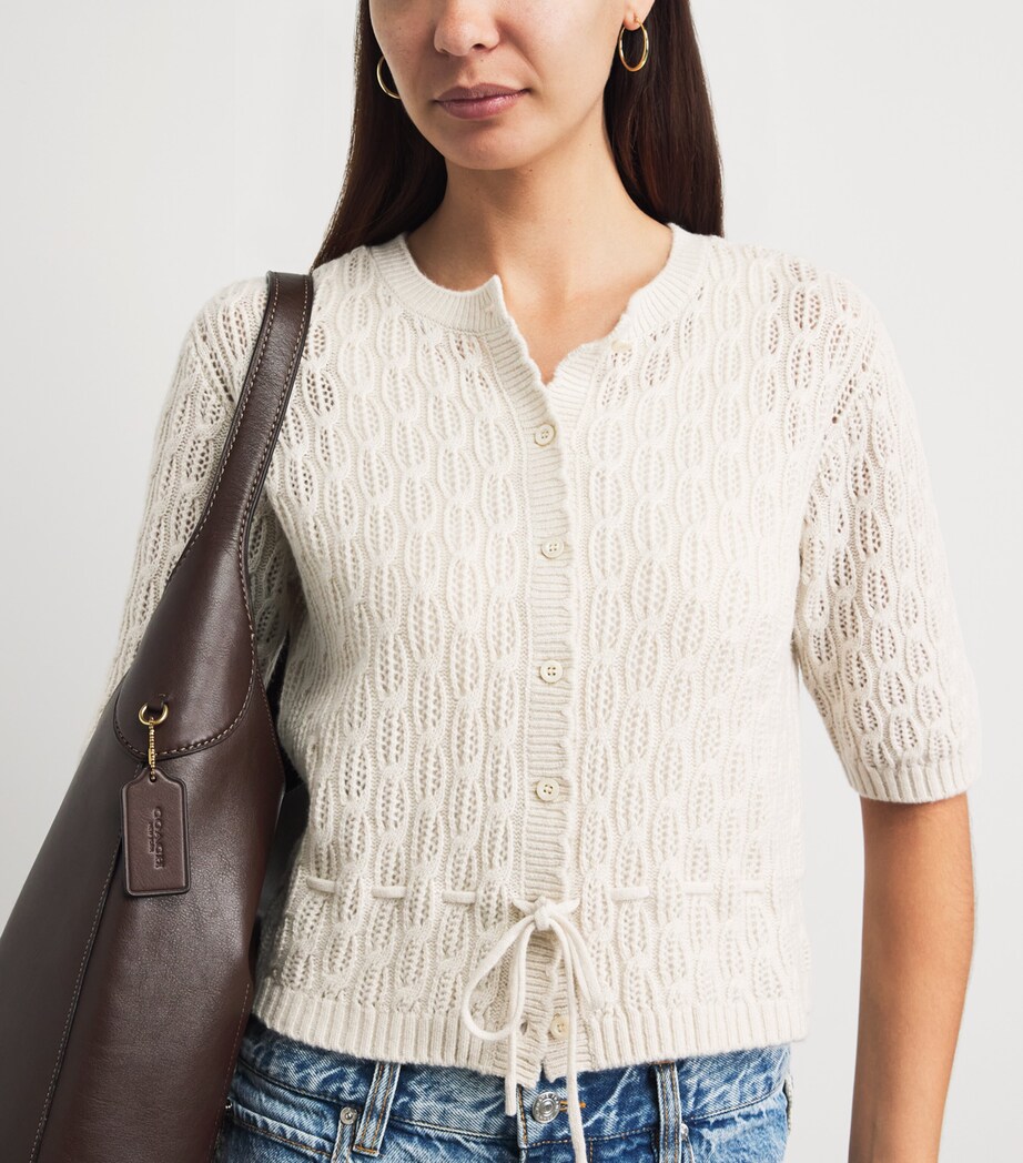 FRAME Womens Wool-Cashmere Clover Cardigan Oatmeal Heather Image 3