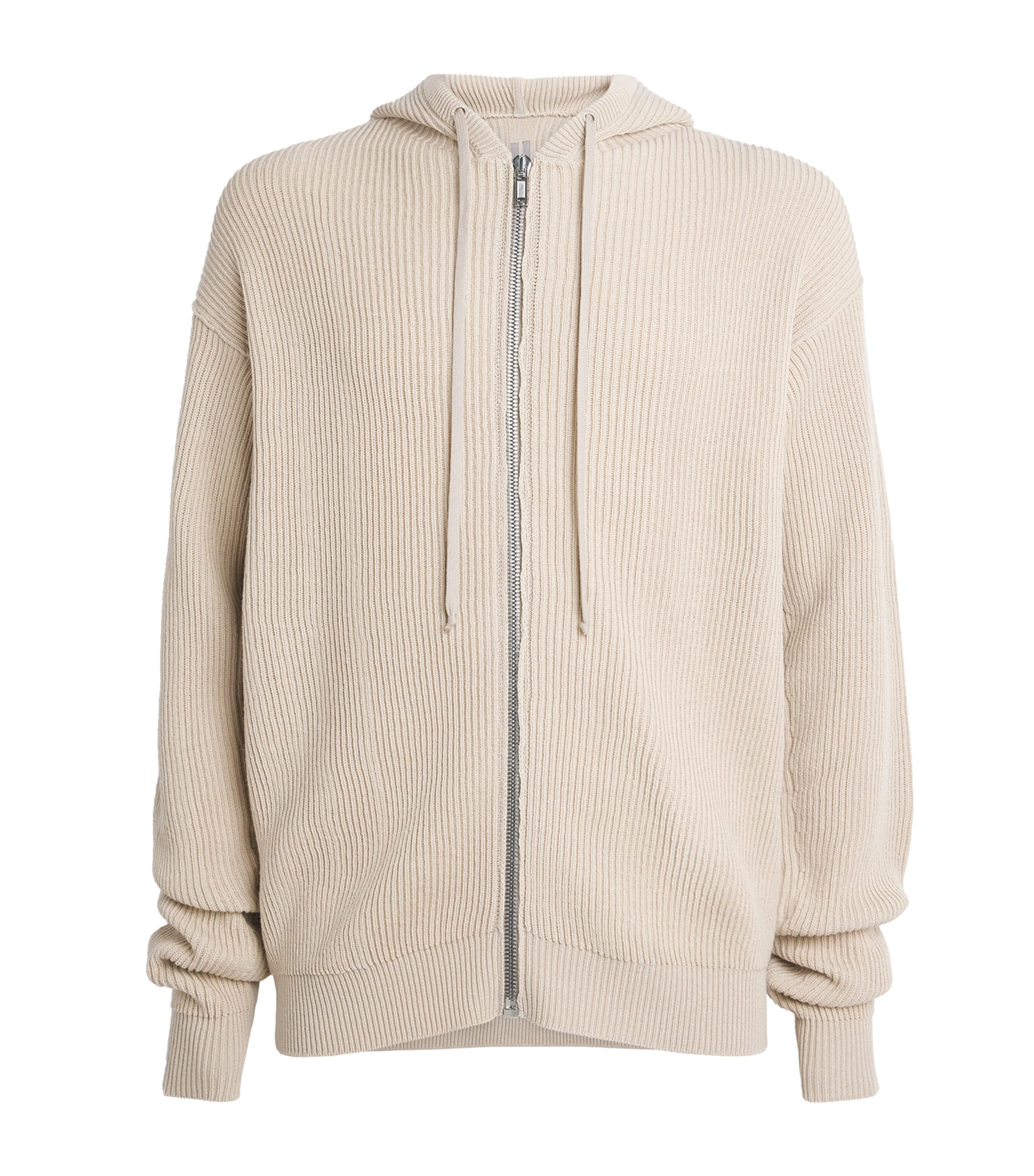 Rick Owens Mens Wool Ribbed Zip-Up Hoodie Sand/ Image 1