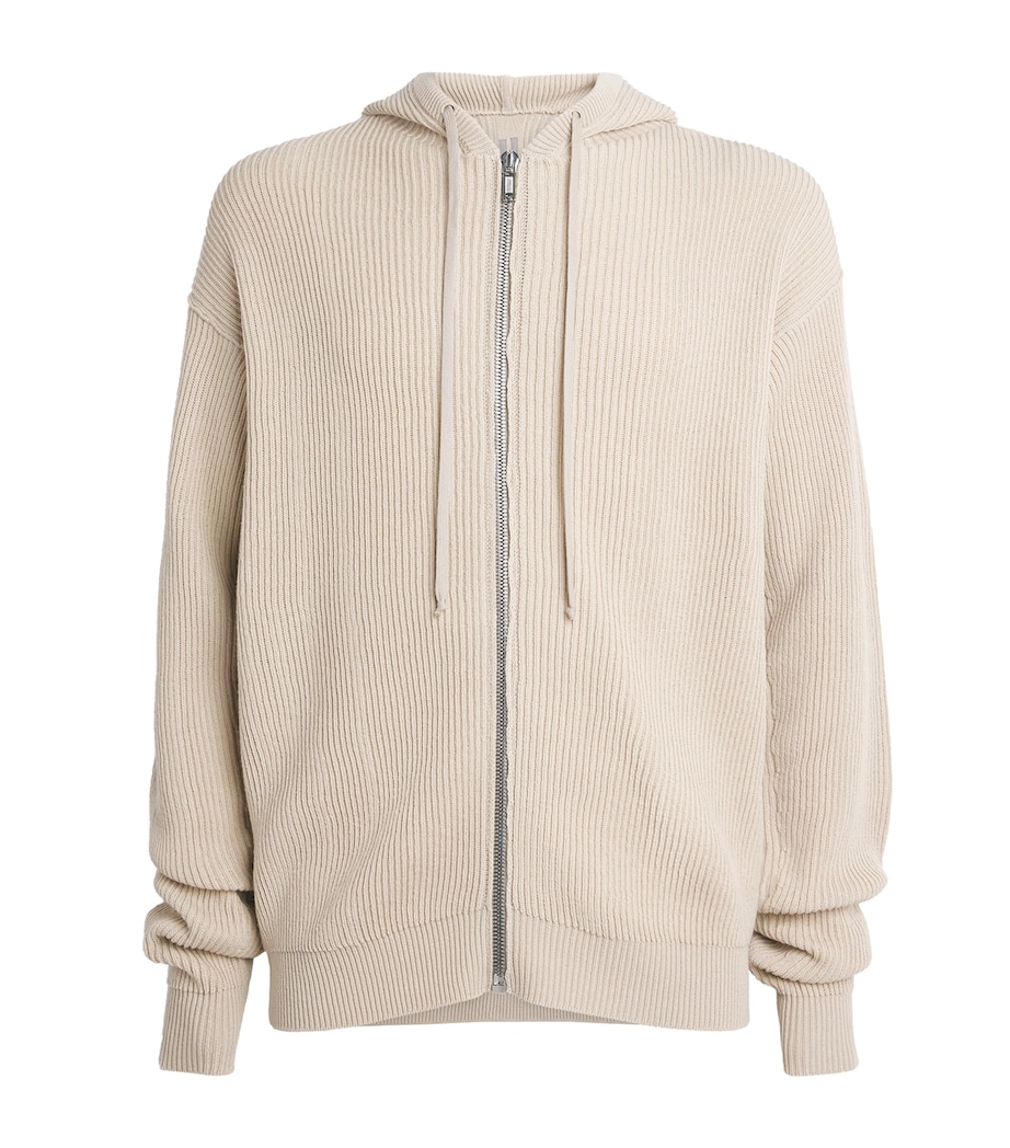 Rick Owens Mens Wool Ribbed Zip-Up Hoodie Sand/ Image 1