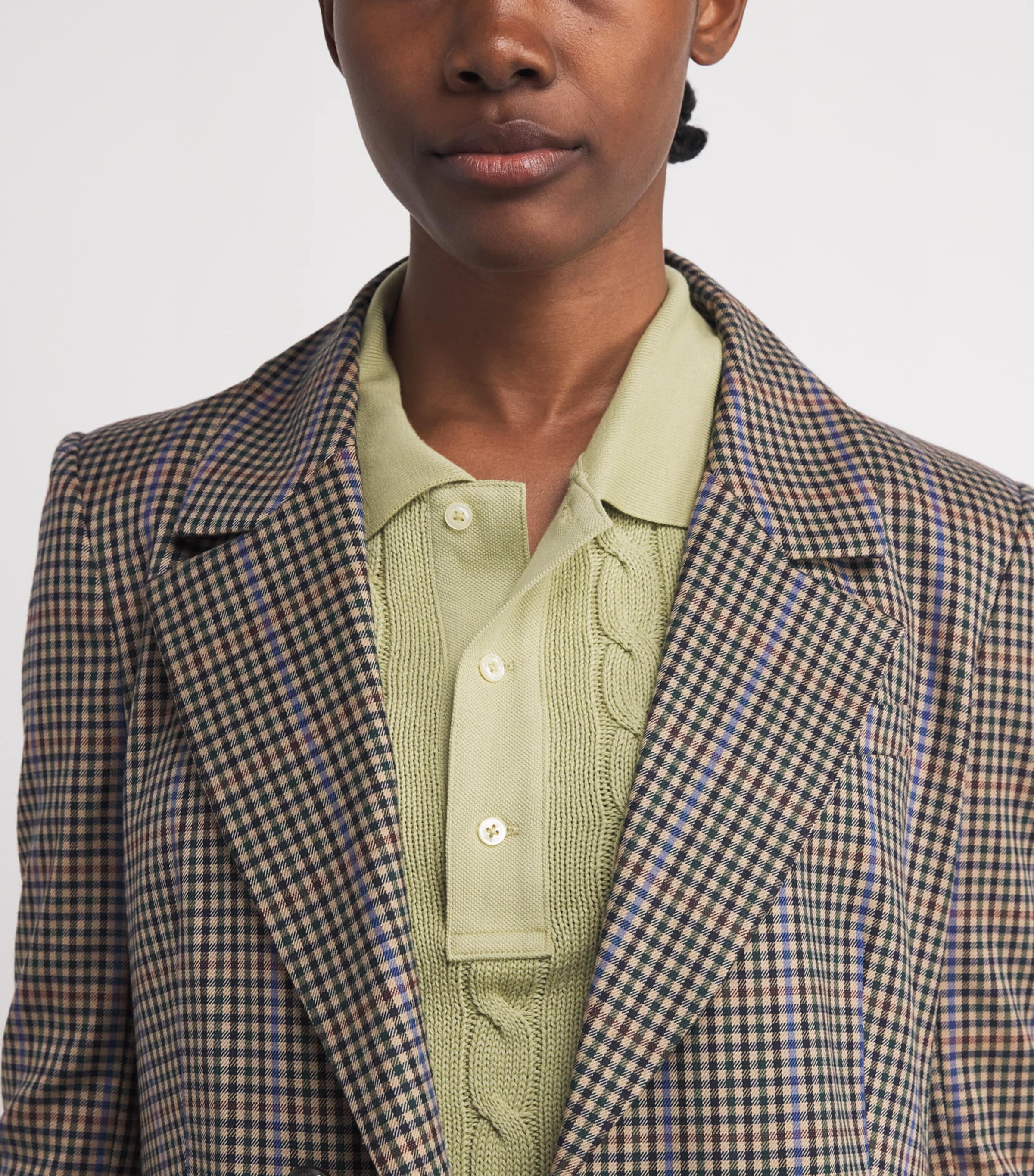 Cotton Cable-Knit Long-Sleeve Polo Shirt LIGHT OLIVE Image 6