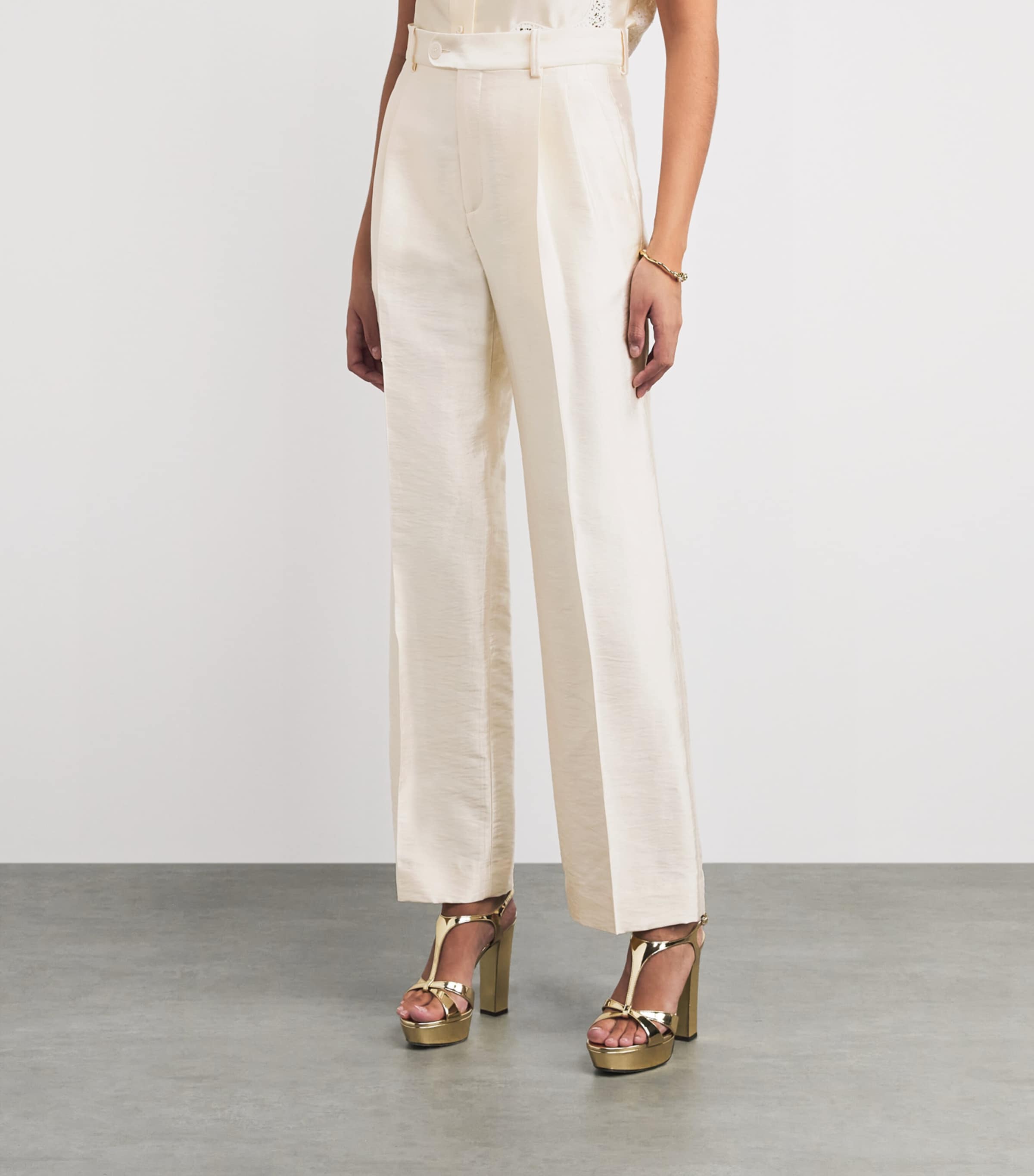 Sandro Paris Womens Satin Tailored Trousers Cream Image 4