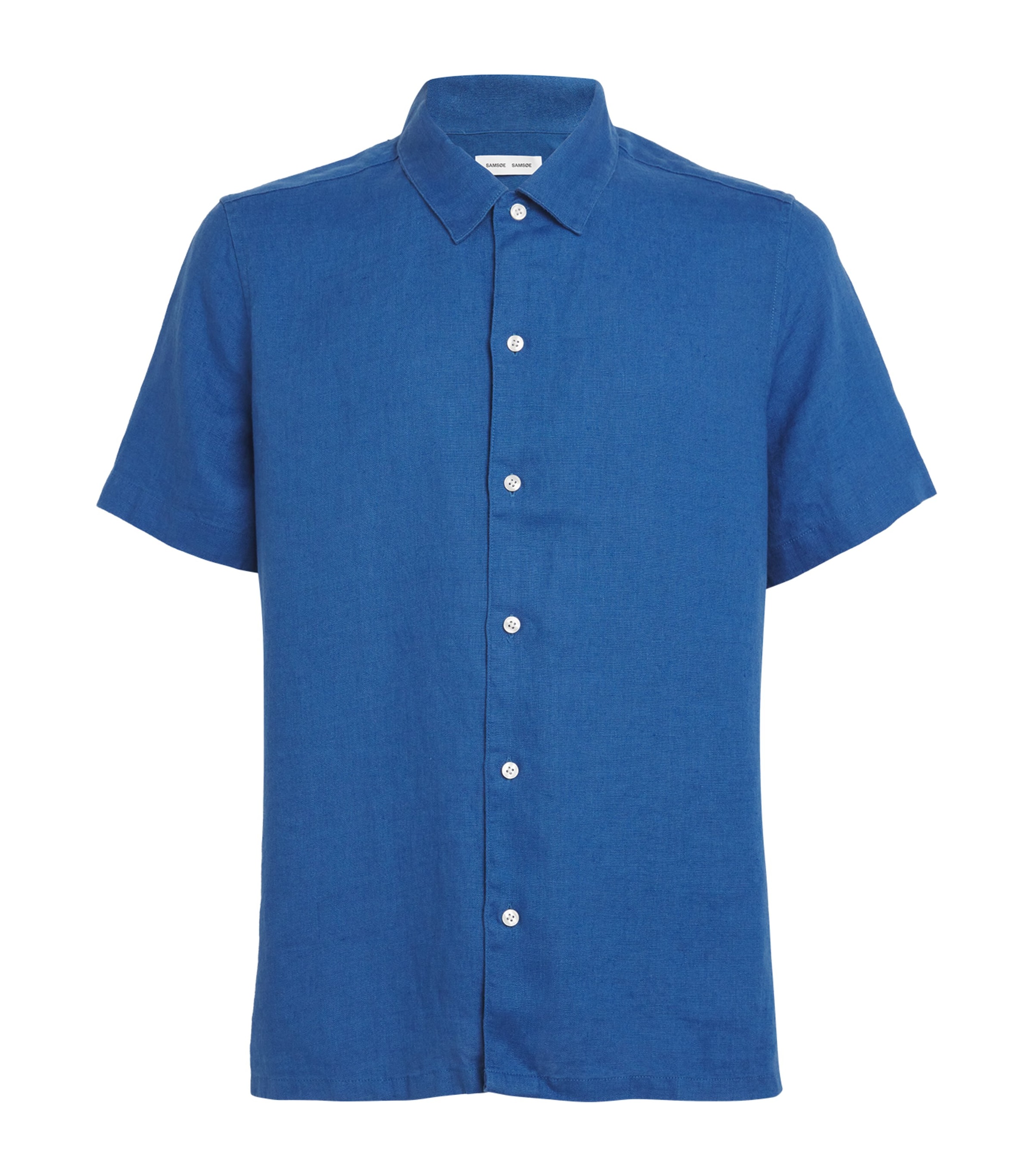 Shop Samsoe & Samsoe Linen Short-sleeve Shirt In Blue