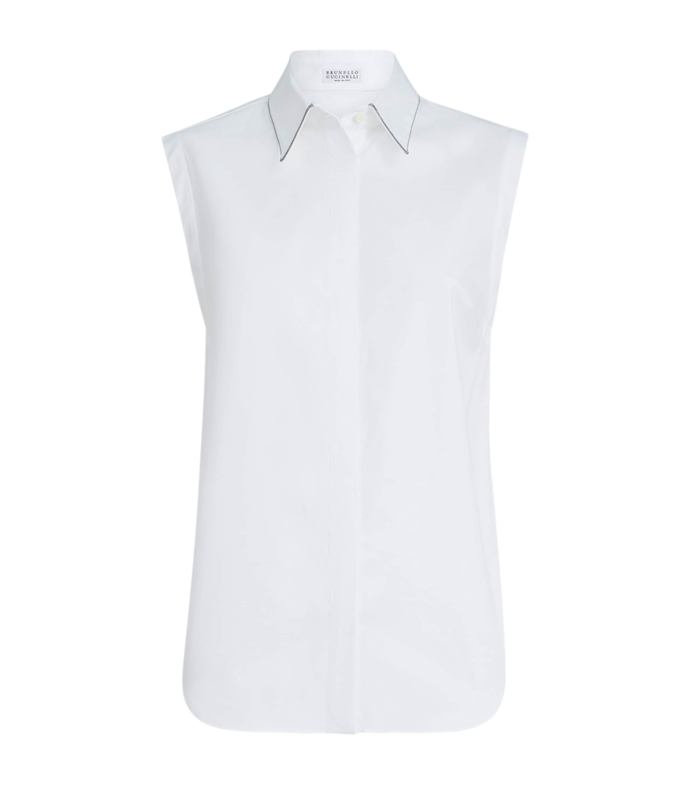 Brunello Cucinelli Womens Stretch-Cotton Poplin Sleeveless Shirt Image 1