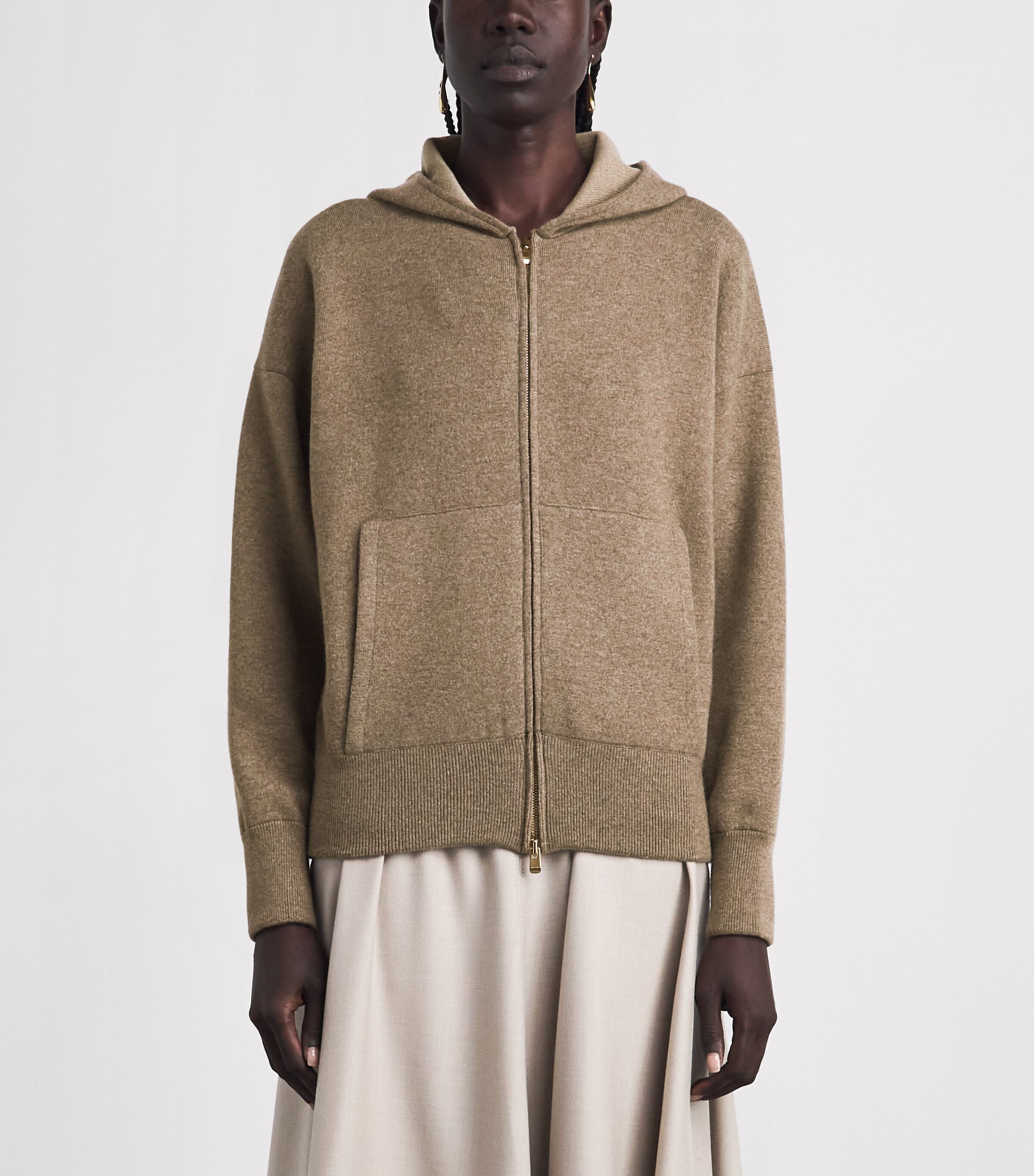 Agnona Womens Cashmere-Wool-Silk Zip-Up Hoodie Brown Mocha Image 4