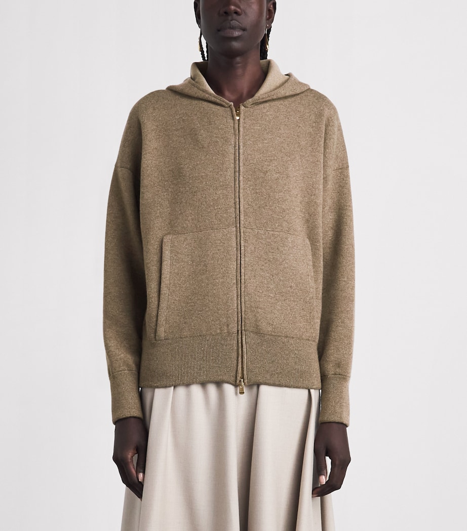 Agnona Womens Cashmere-Wool-Silk Zip-Up Hoodie Brown Mocha Image 4