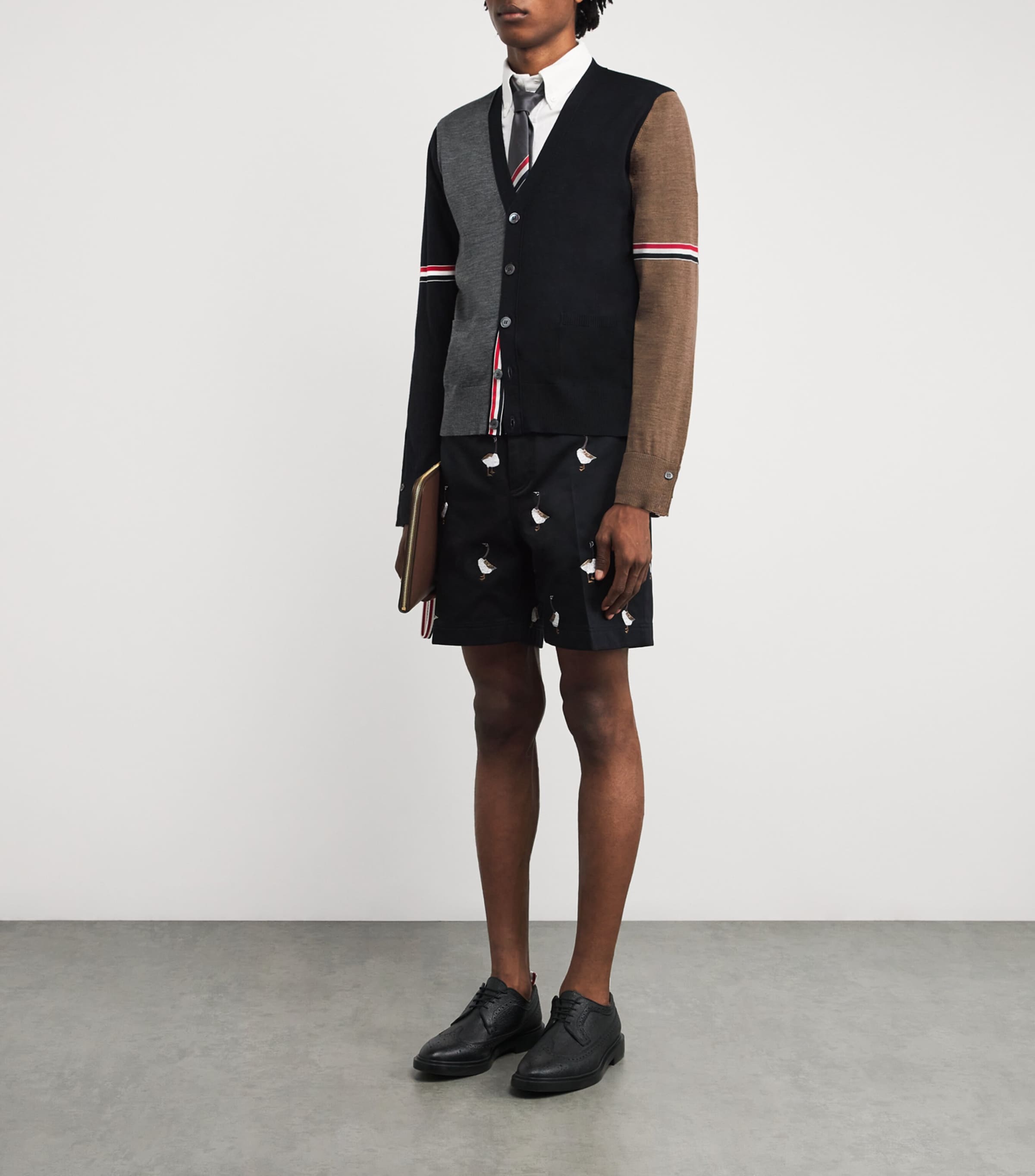 Virgin Wool Tricolour Cardigan NAVY/GREY/BROWN Image 2