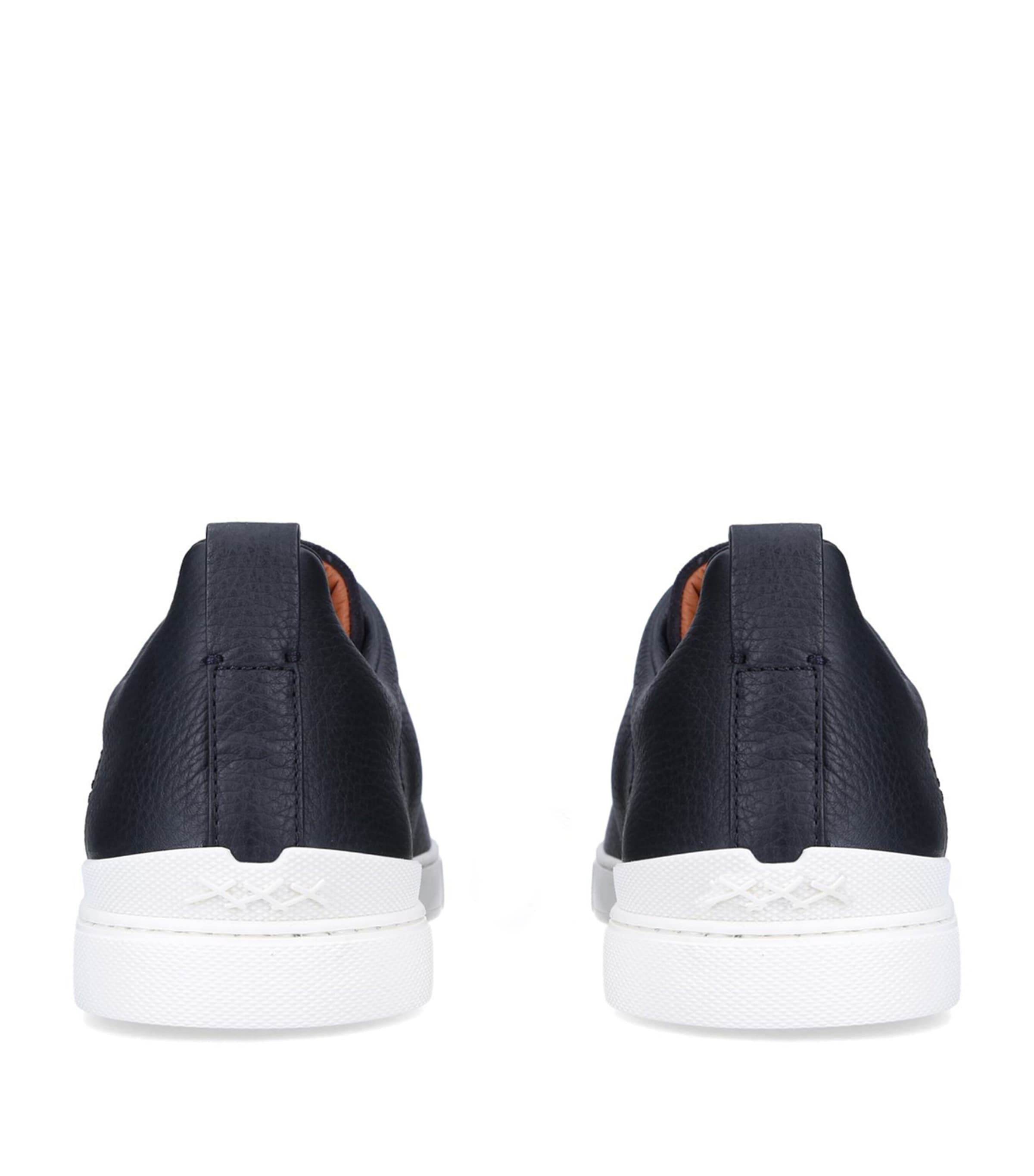 Zegna Leather Triple Stitch Sneakers Navy Image 2
