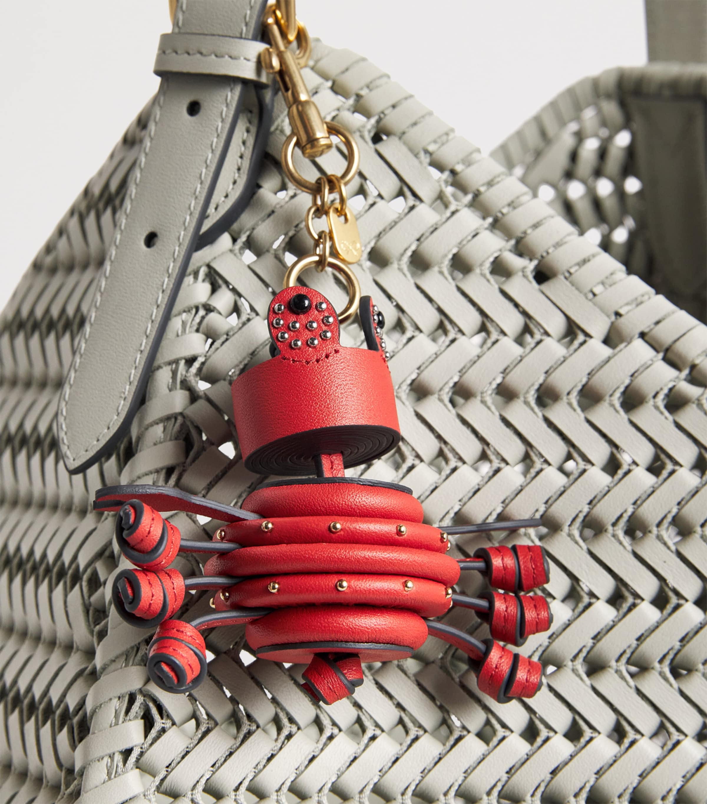 Anya Hindmarch Raffia Leather-Detail Crab Keyring Tomato Image 4