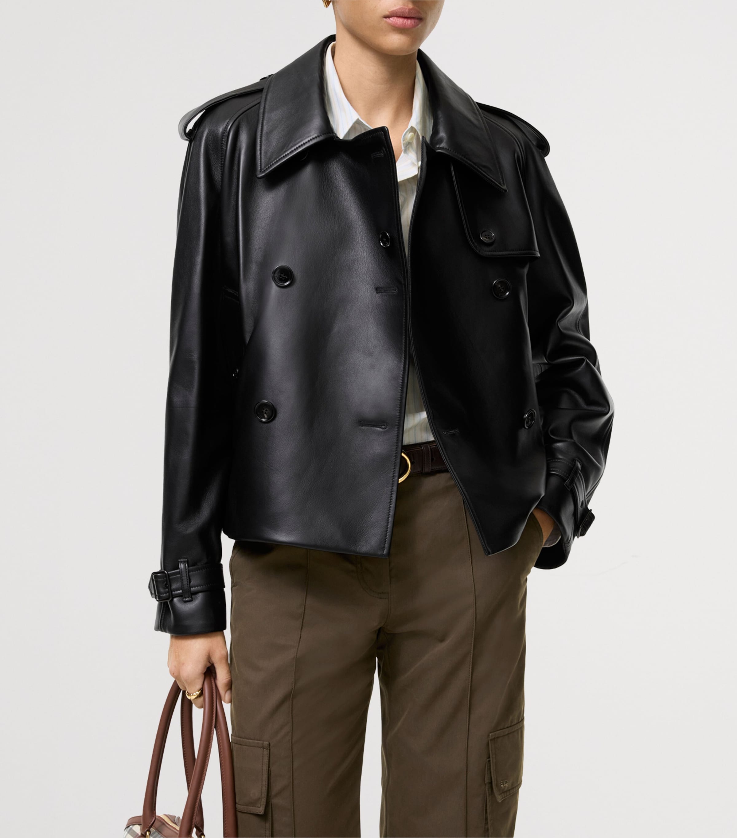 Burberry Womens Leather Mayfair Jacket Black Image 2