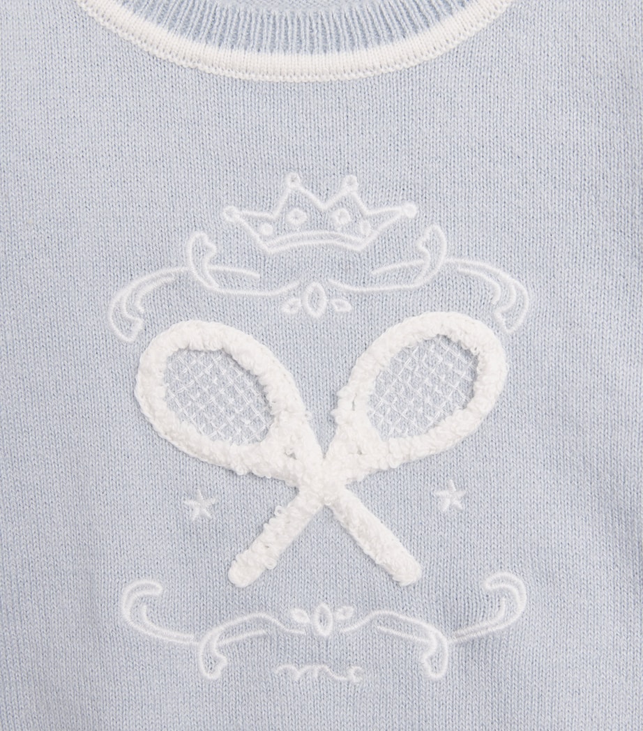 Marie-Chantal Cotton-Cashmere Camille Tennis Sweater (3-24 Months) Mc Blue Image 3