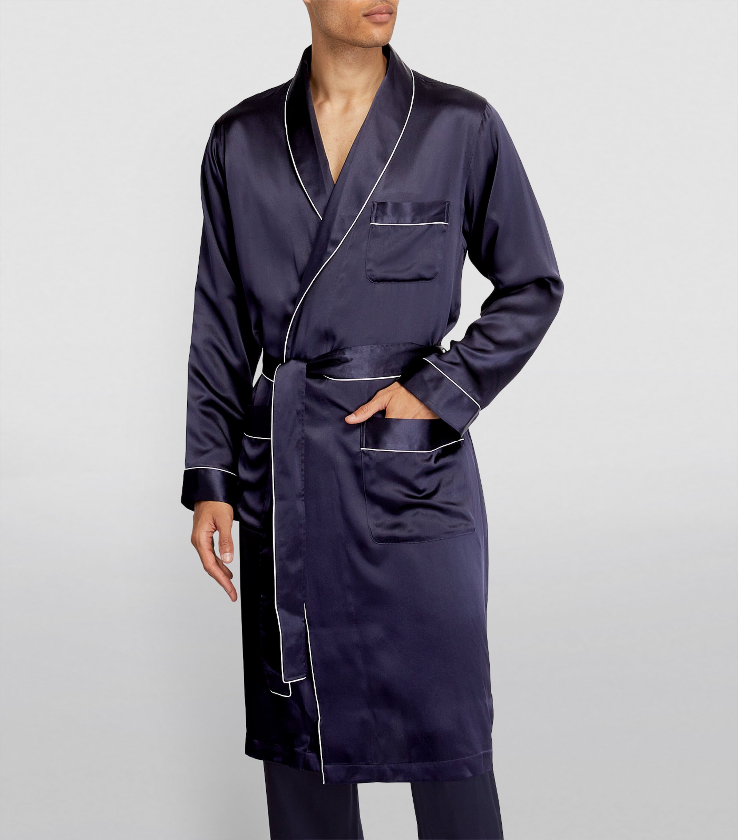 Silk Dressing Gown 447 NAVY Image 3