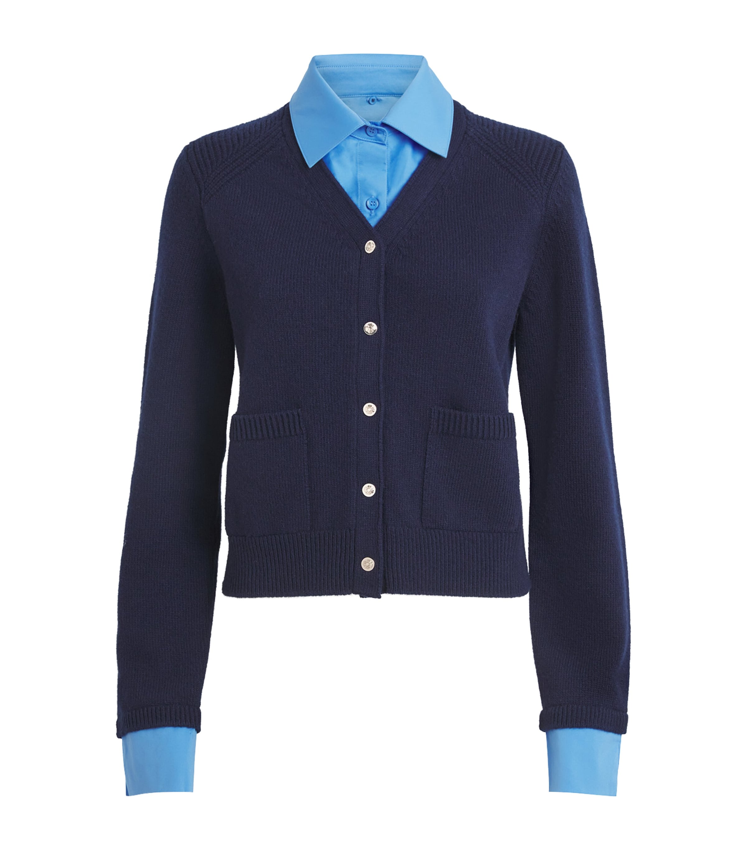 Maje Womens Short Two-in-one Wool Cardigan Navy In Blue