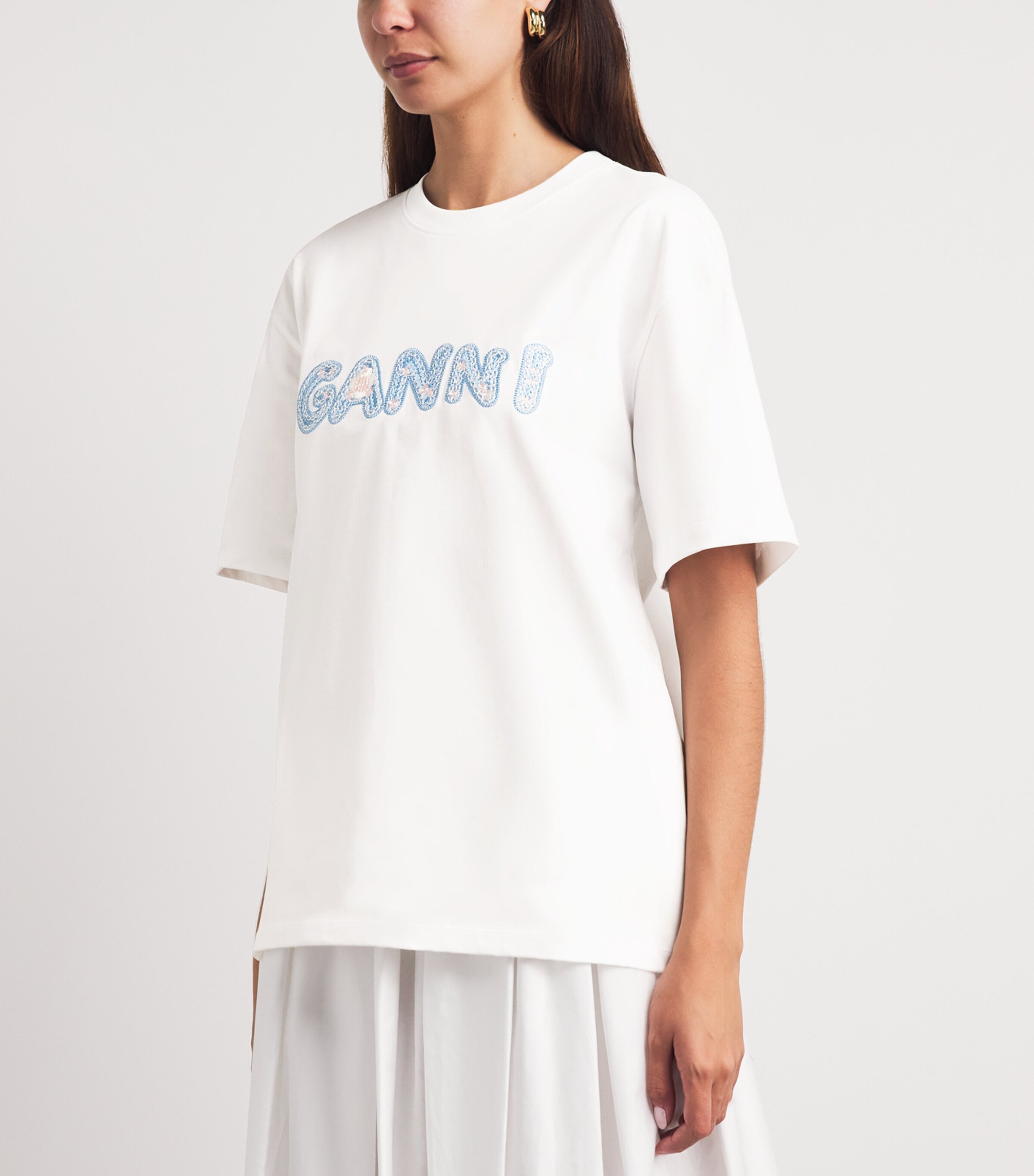 GANNI Womens Organic Cotton Logo T-Shirt Bright White Image 4