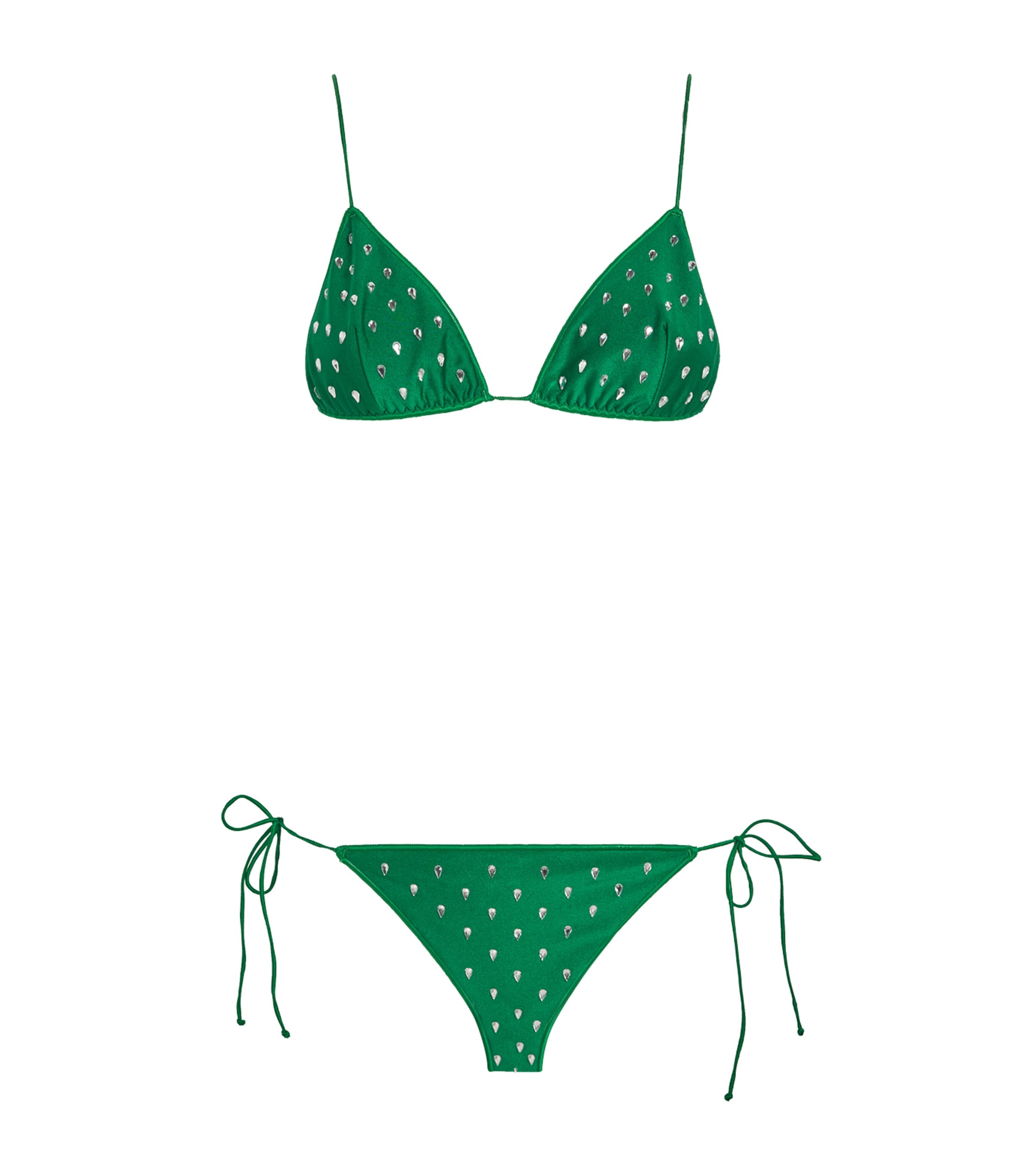 Shop Oseree Embellished Side-tie Bikini In Green