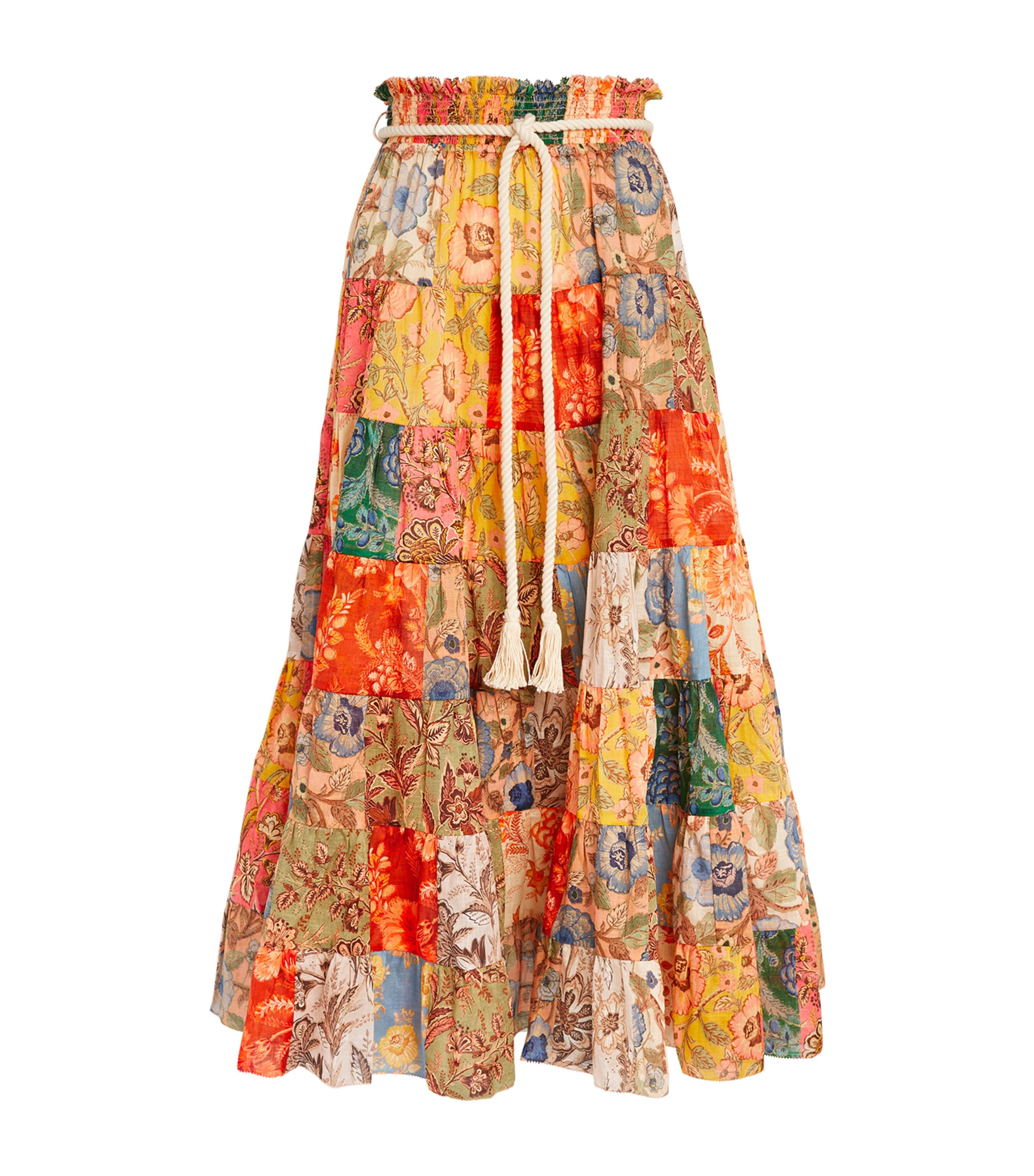 ZIMMERMANN PATCHWORK JUNIE MIDI SKIRT 