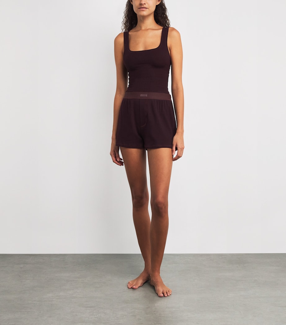 Stretch-Cotton Ribbed Boxer Shorts CURRANT Image 2