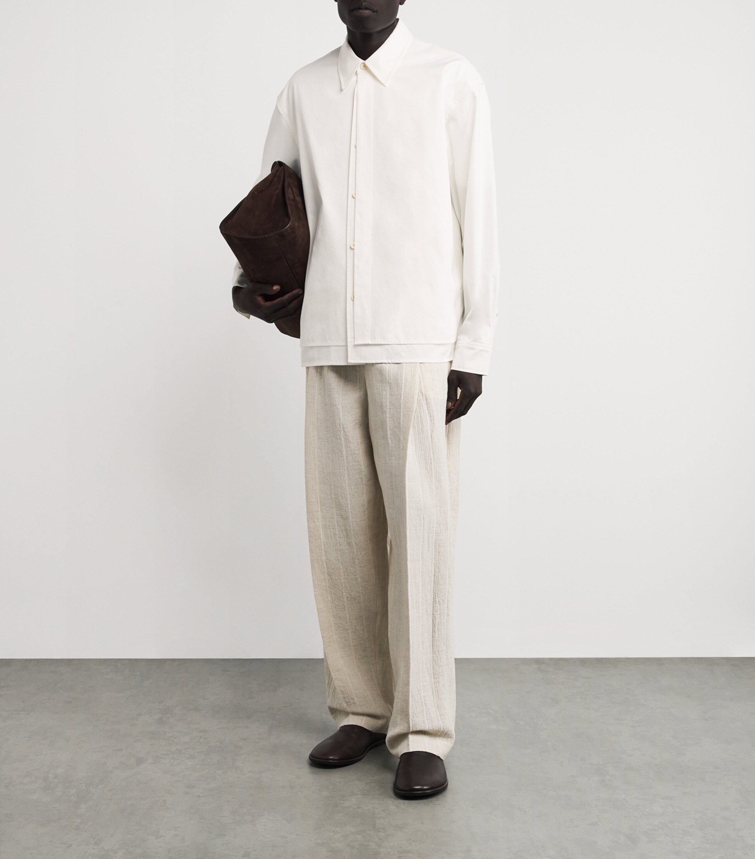 Le 17 Septembre Mens Cotton-Blend Double-Layered Shirt White Image 2