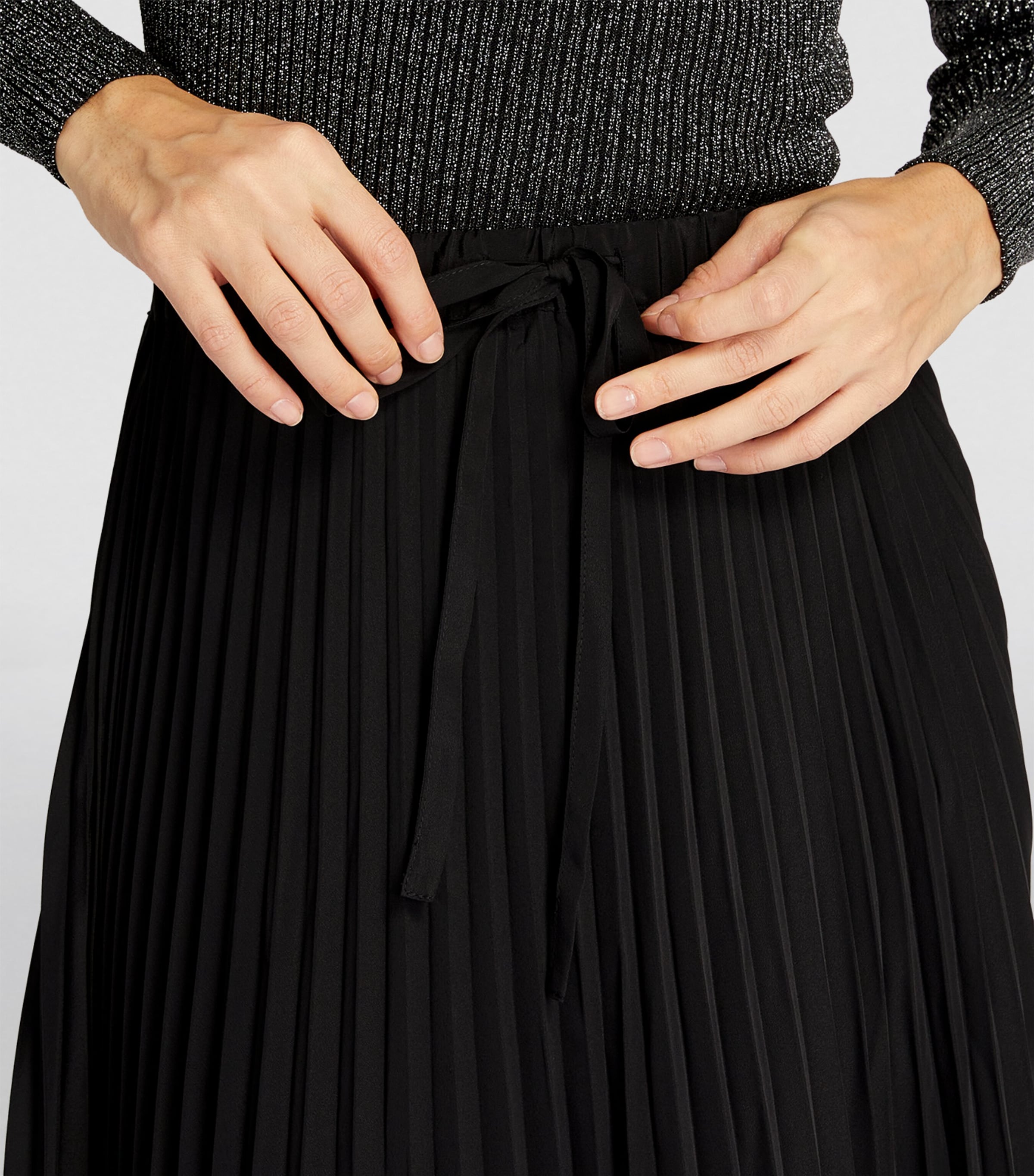 Pleated Asymmetric Midi Skirt BLACK Image 6
