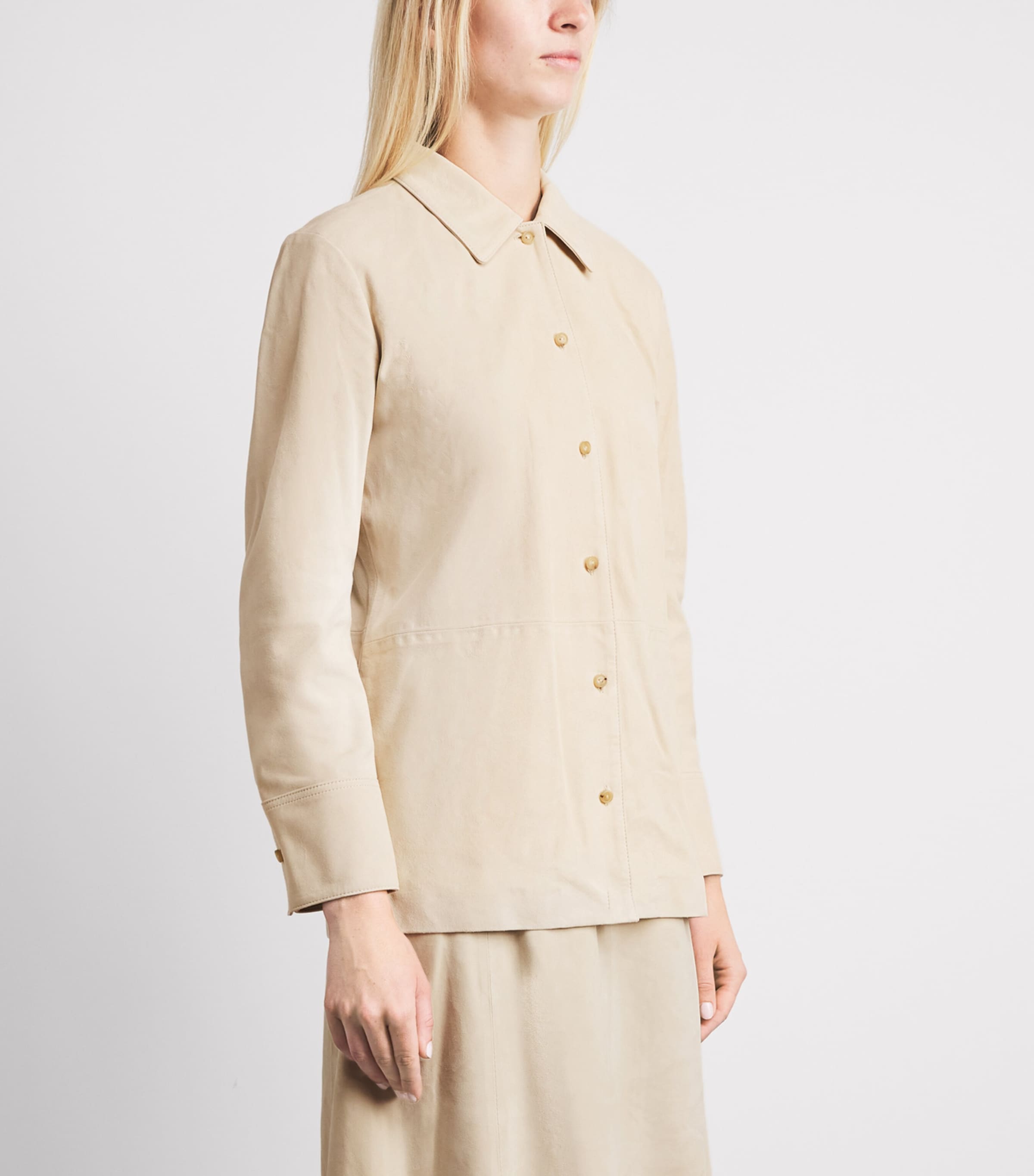 Vince Womens Suede Overshirt Sand Beige Image 4