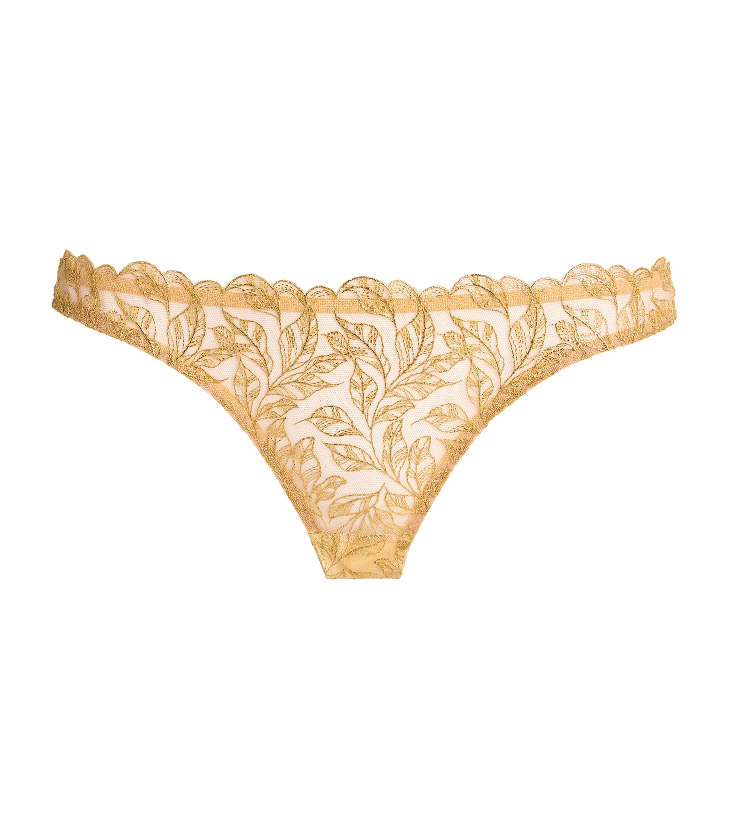 Coco De Mer Embroidered Liora Brazilian Briefs In Gold