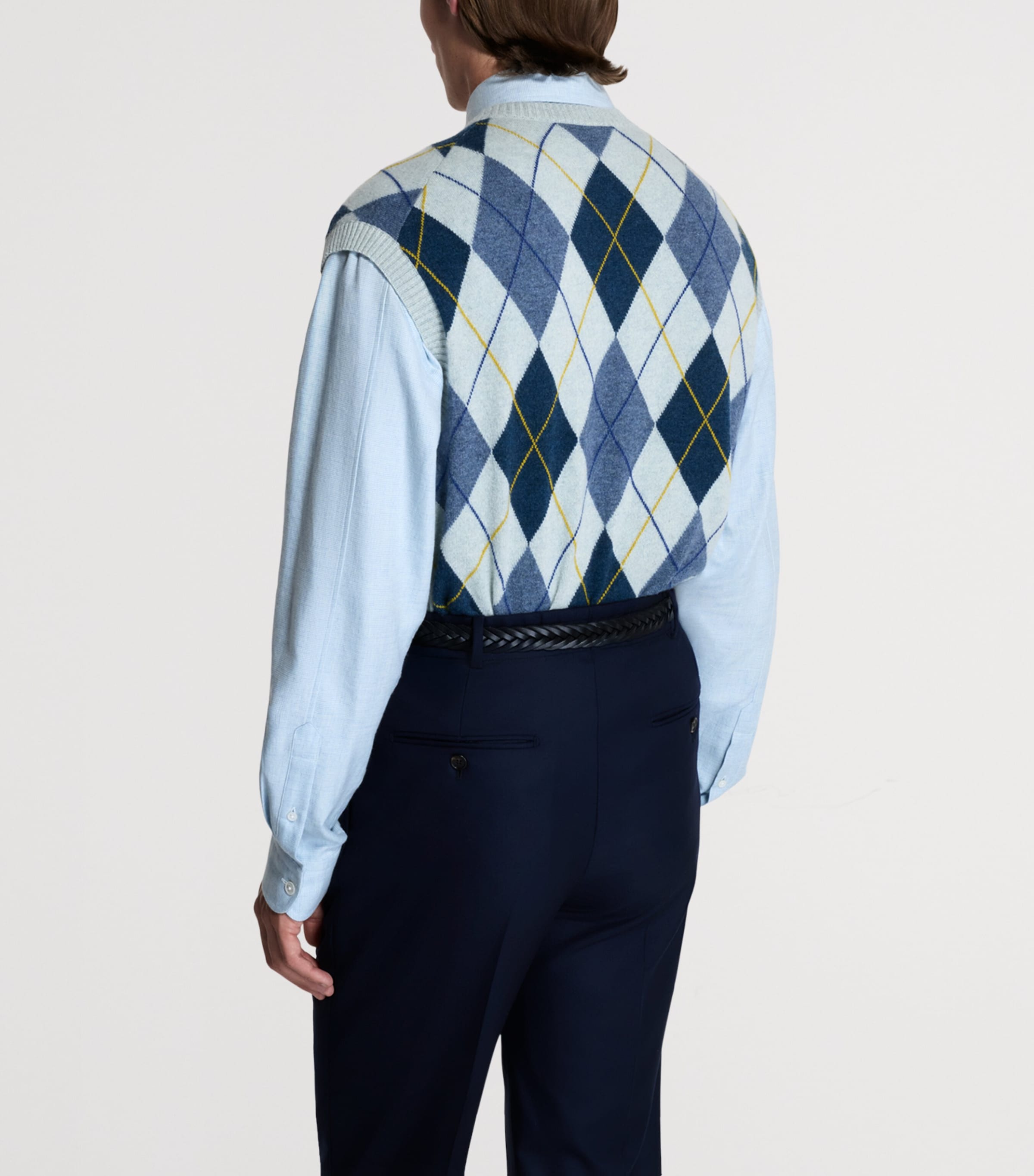 Dunhill Mens Cashmere Argyle Sweater Vest Denim Image 3