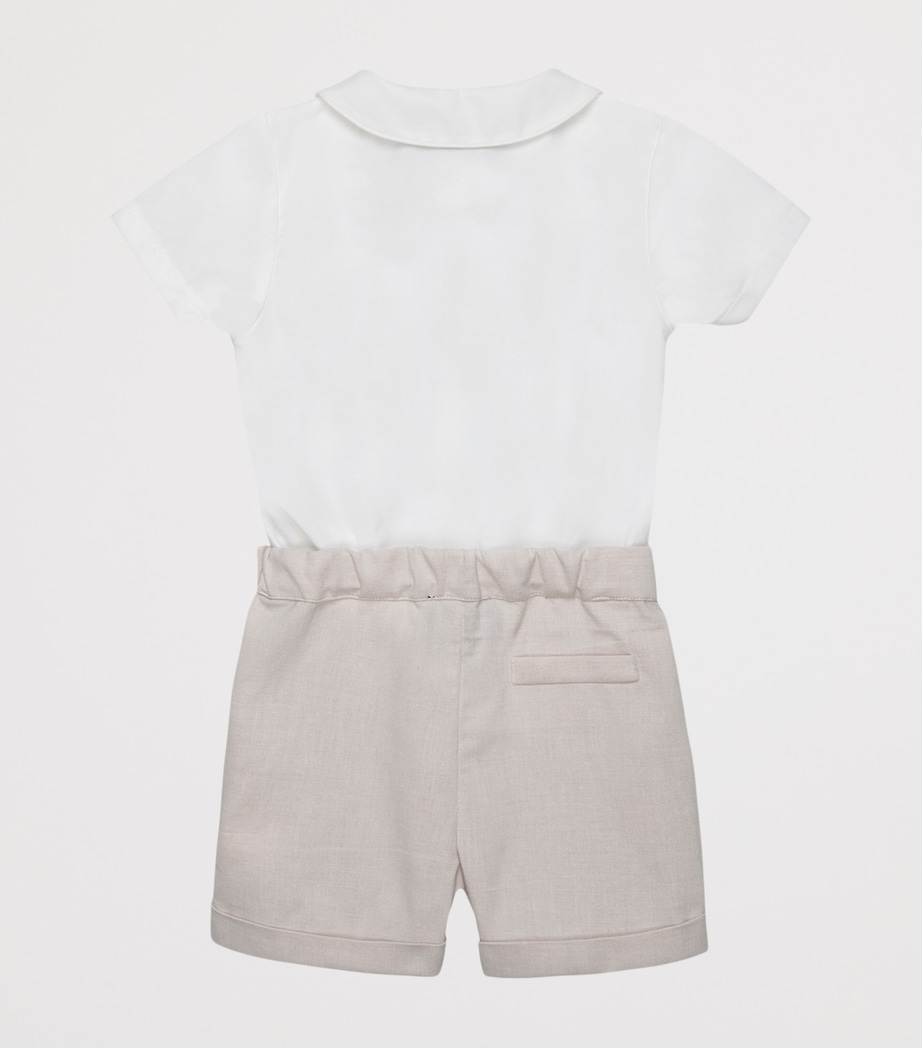 Trotters Cotton Smocked Rupert Playsuit (3-24 Months) Oatmeal/white Image 2