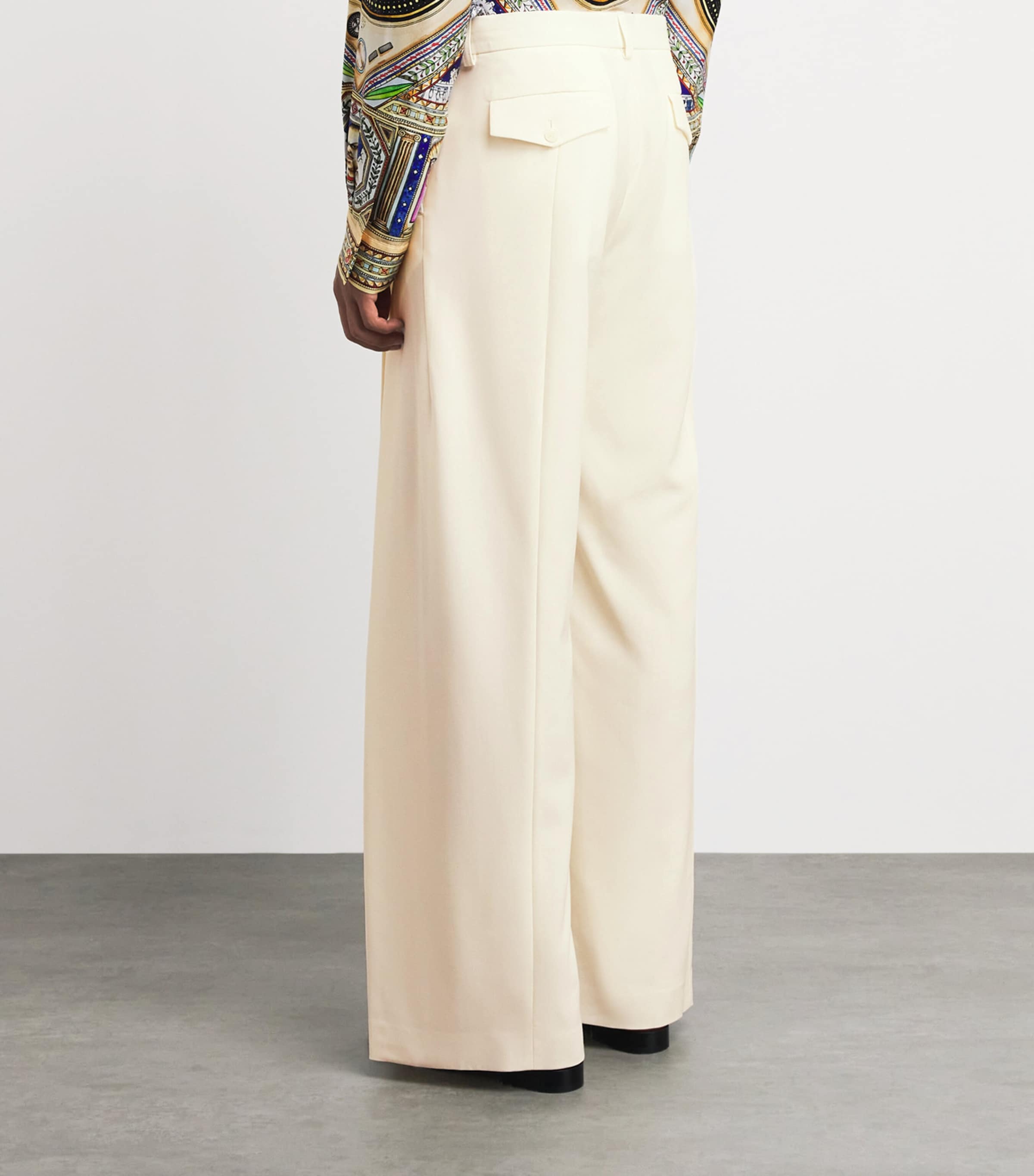 Casablanca Mens Wool Pleated Wide-Leg Trousers White Image 5