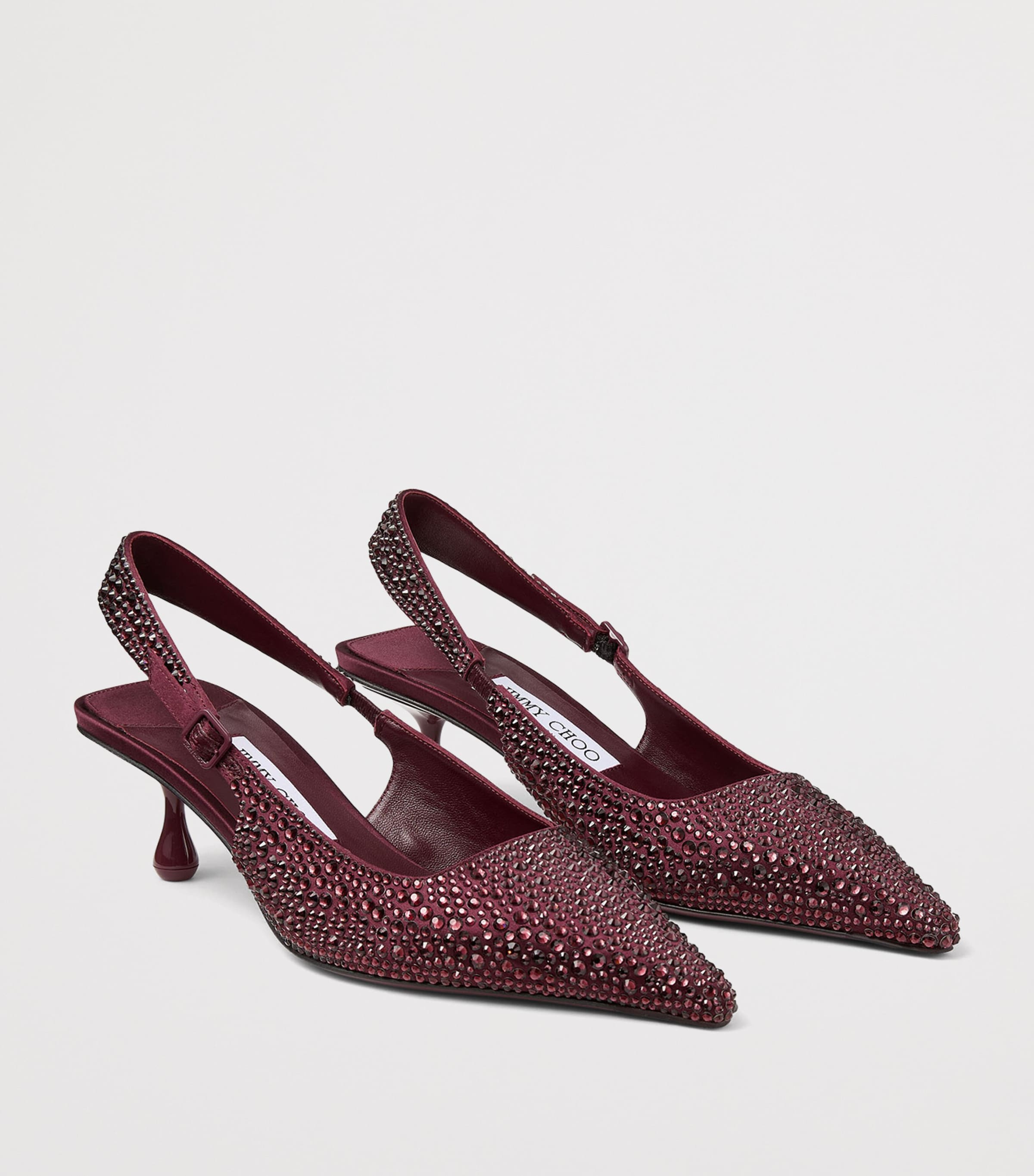 Jimmy Choo Amel 50 Satin Embellished Slingback Pumps Deep Merlot Image 3