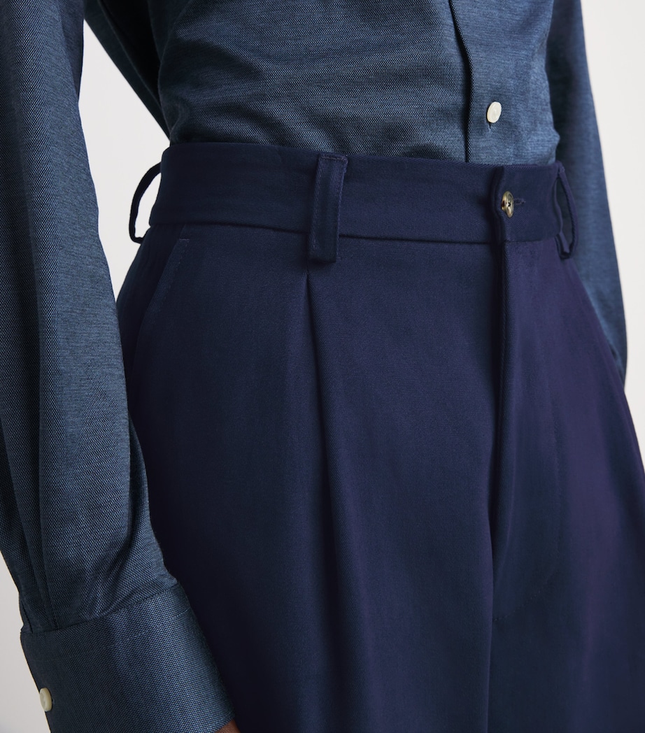 Eleventy Mens Cotton-Cashmere Pleated Straight Trousers Blu Image 3