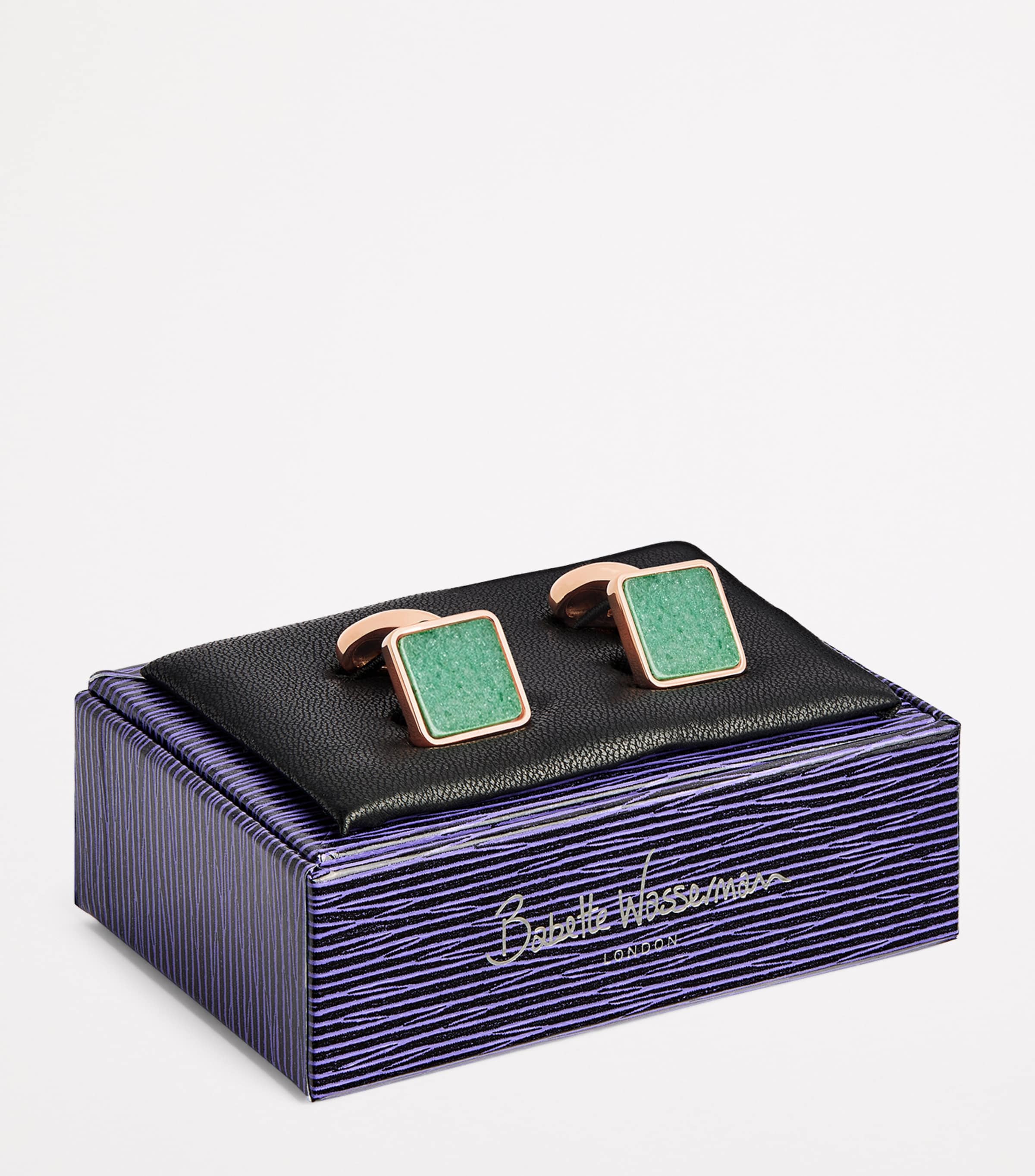 Rose Gold-Plated Key Stone Cufflinks GREEN Image 3