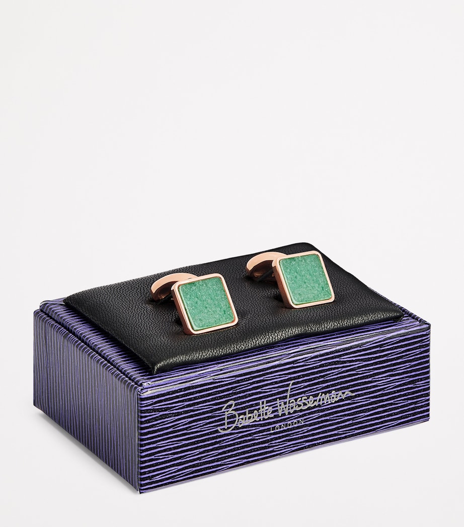 Rose Gold-Plated Key Stone Cufflinks GREEN Image 3