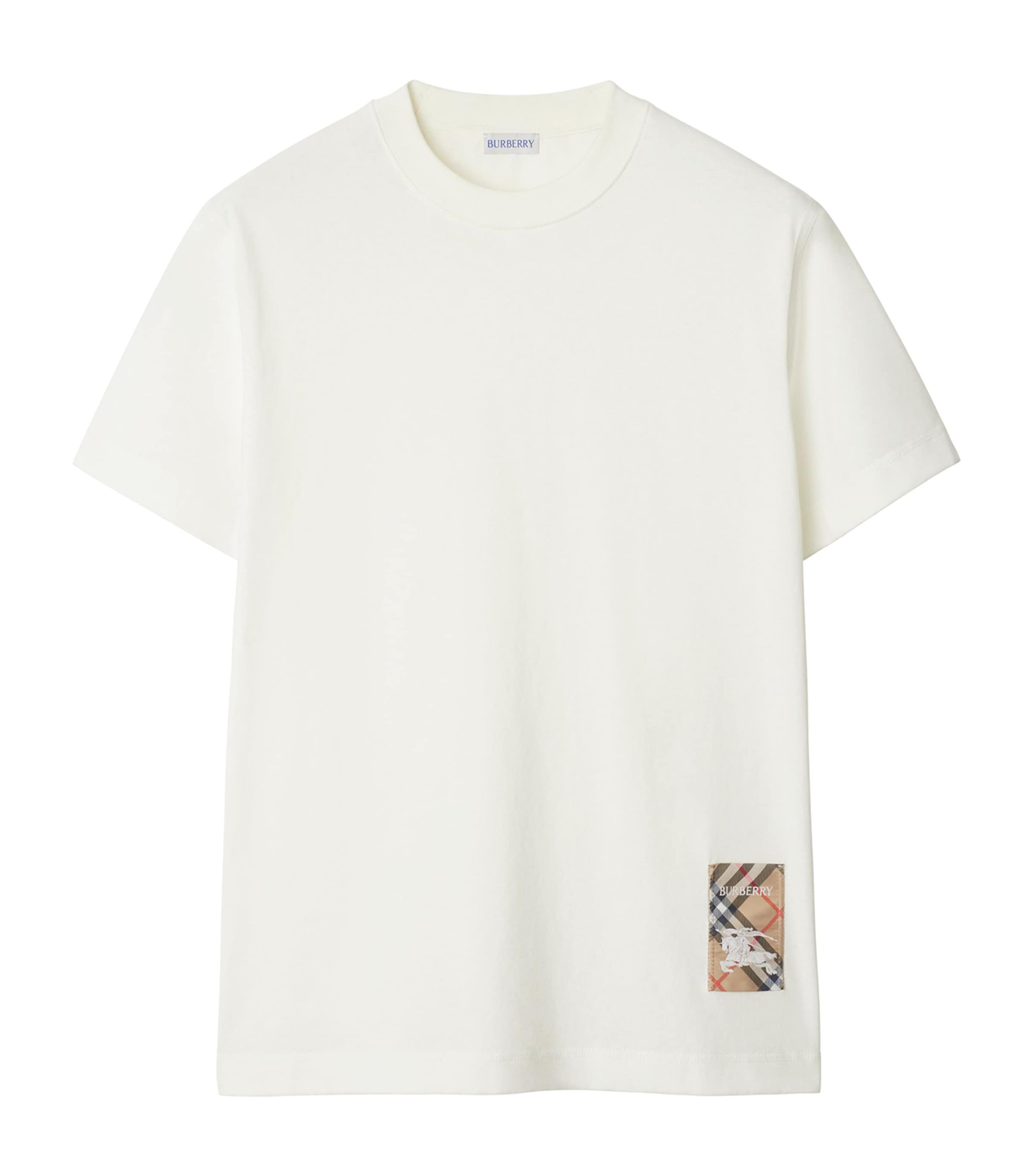 Cotton Check-Trim T-Shirt CHALK Image 1