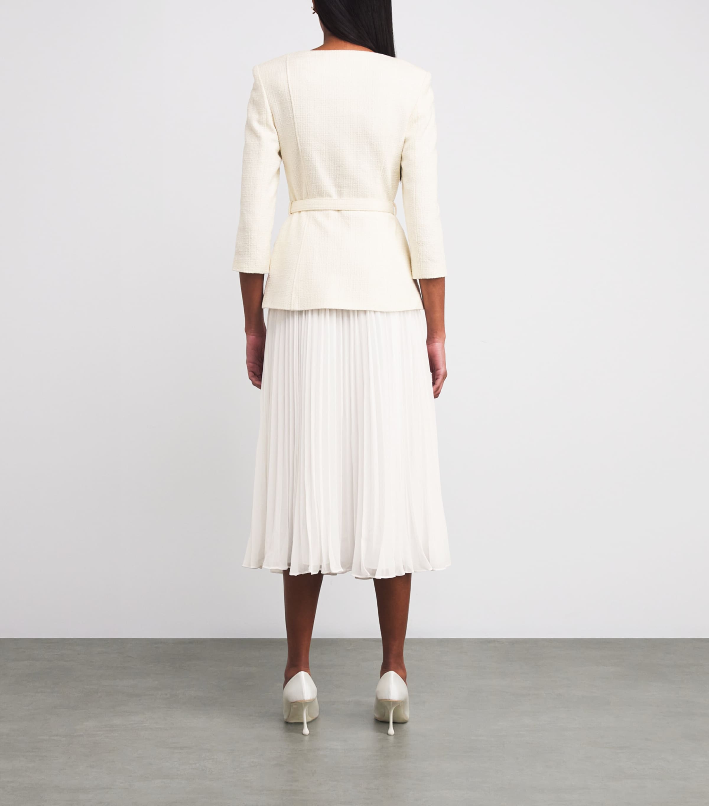 Bouclé Long-Sleeve Midi Dress CREAM Image 3