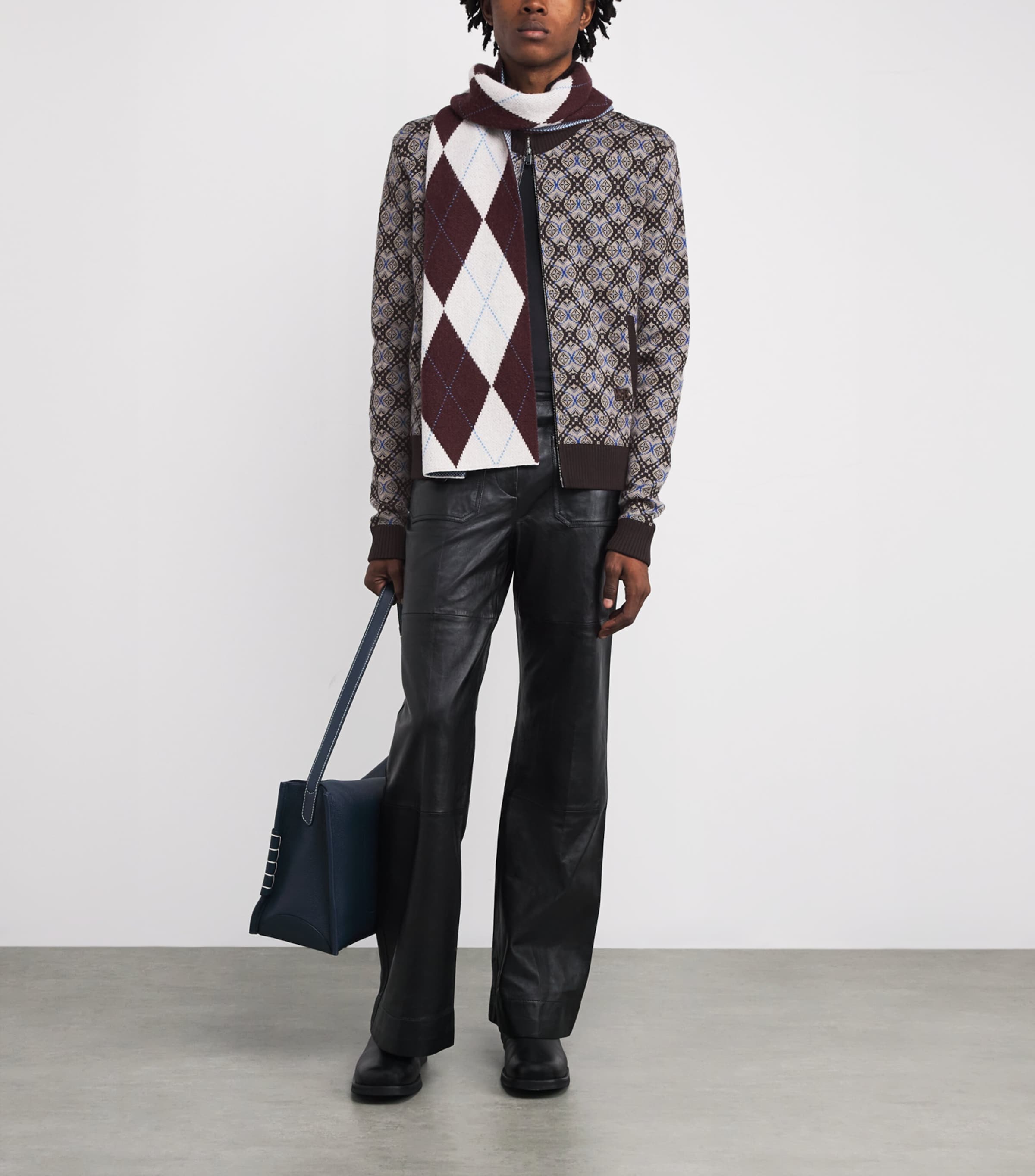 Geometric Reverie Zip-Up Sweater BROWN / GREY / BLUE Image 2