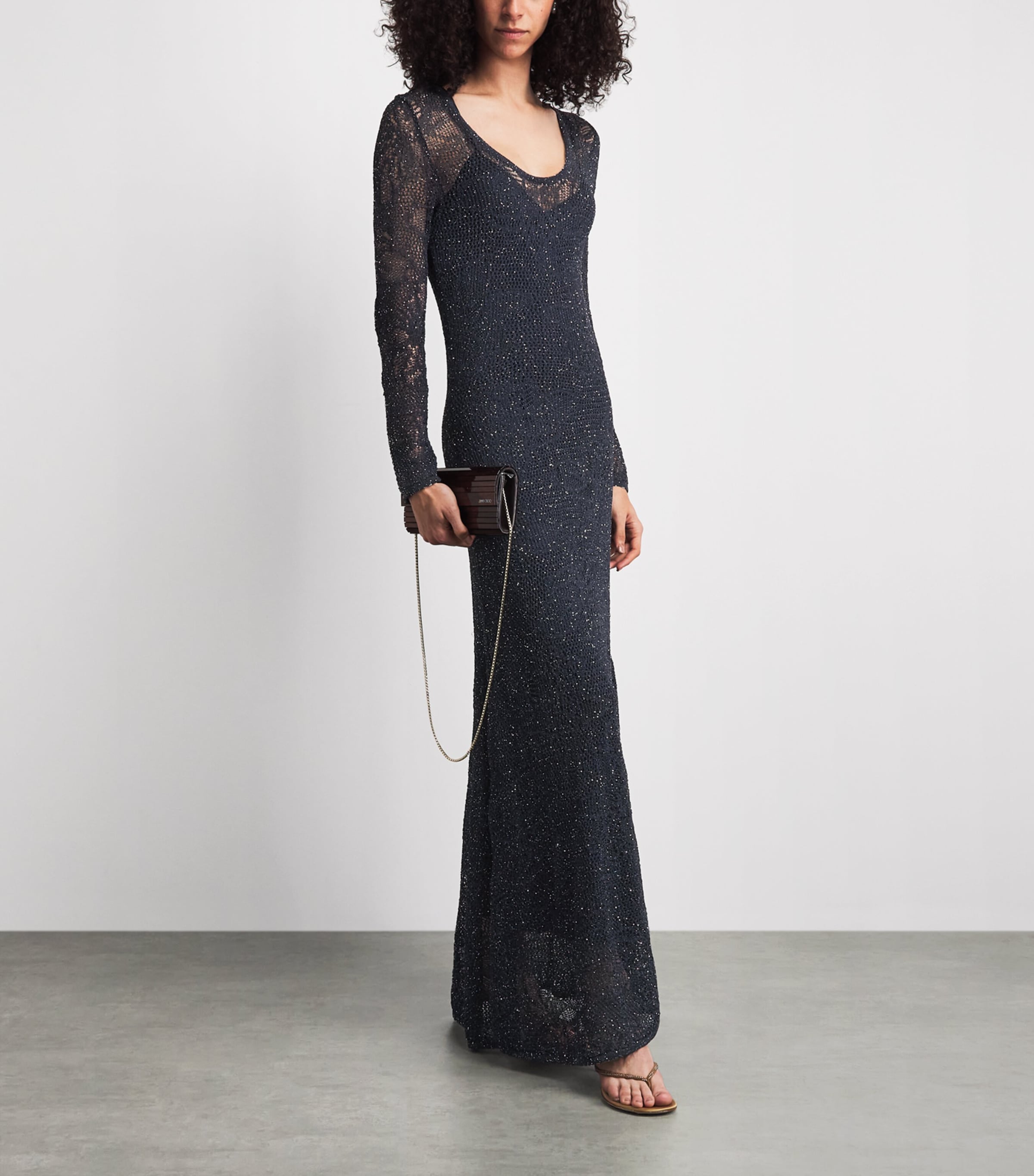 Fabiana Filippi Womens Sequinned Lace Maxi Dress Blu Notte Image 2