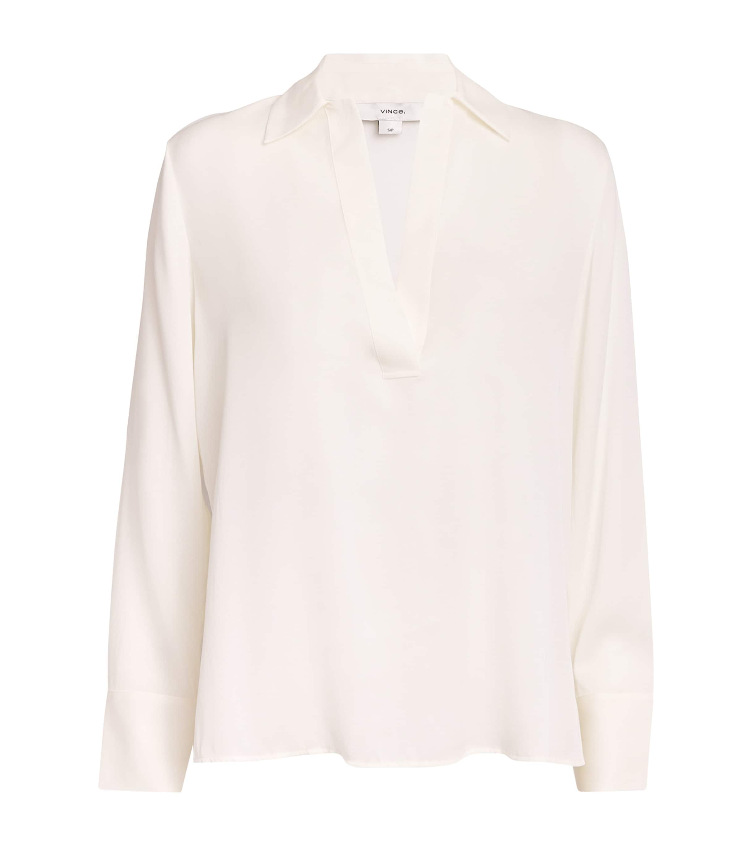 Vince Silk Chest Pocket Long-sleeve Blouse In Off White