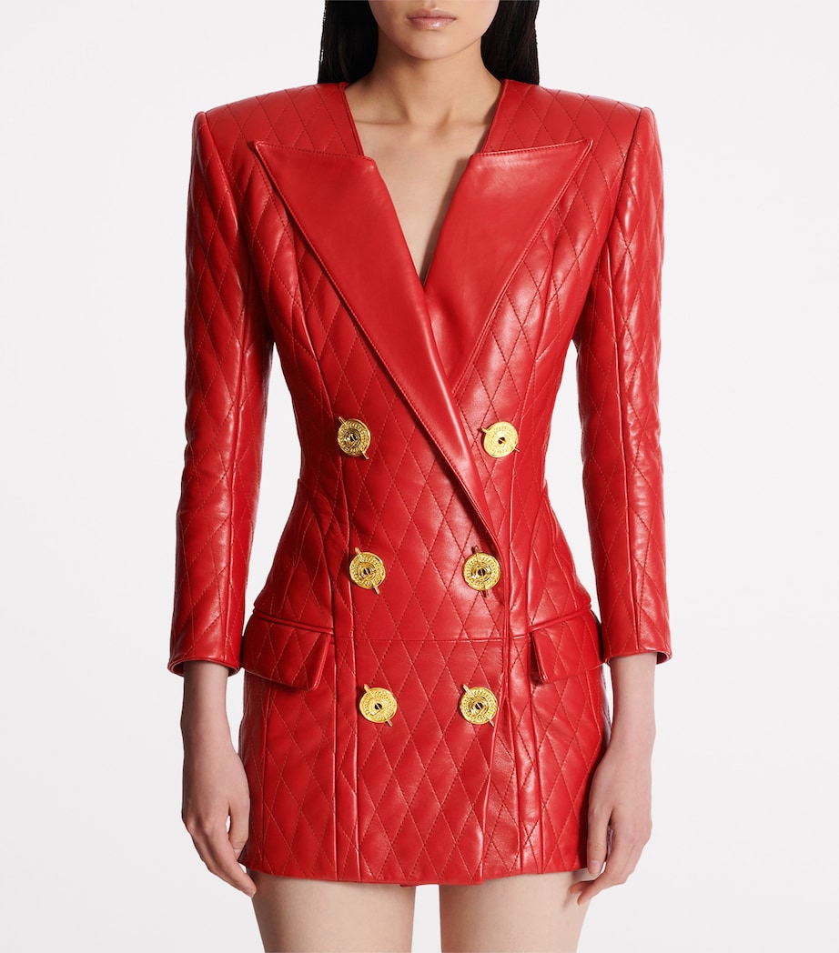 Balmain Womens Leather Quilted Mini Dress Rouge Image 4