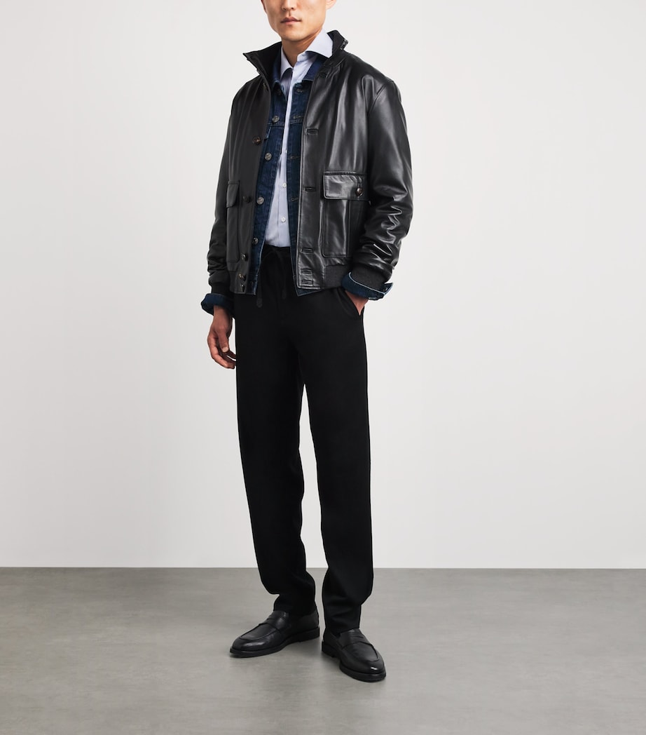 Canali Mens Wool Drawstring Trousers Black Image 2