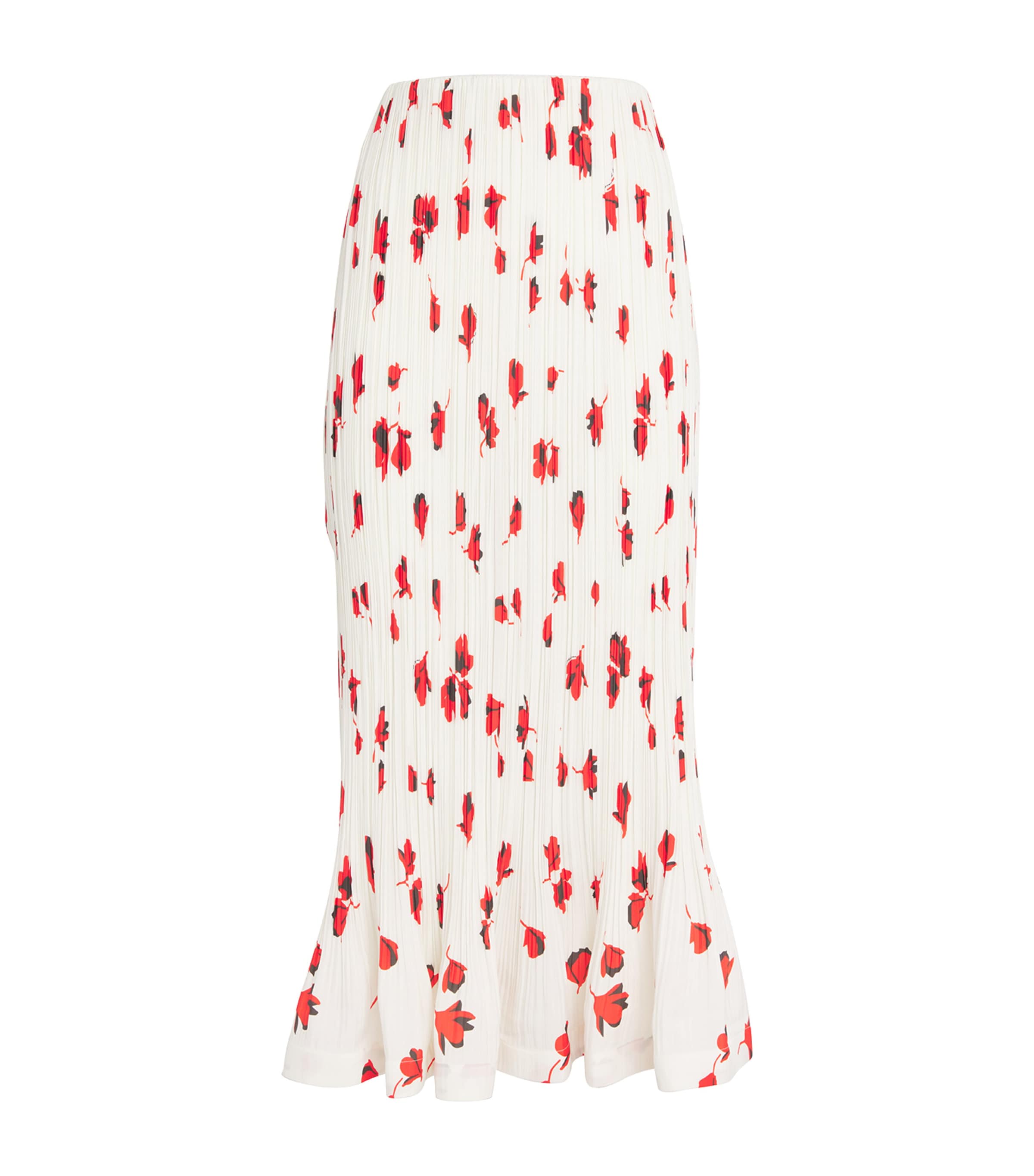 Self-portrait White Floral Plisse Midi Skirt White In White