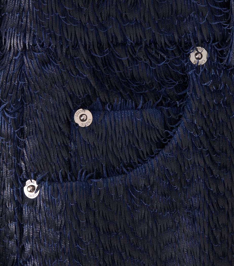 LOEWE Womens Leather Feather Shorts Dark Blue Image 6