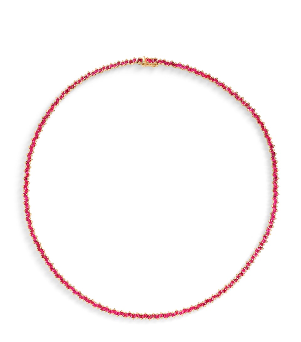 Rose Gold and Ruby Princess Tennis Necklace