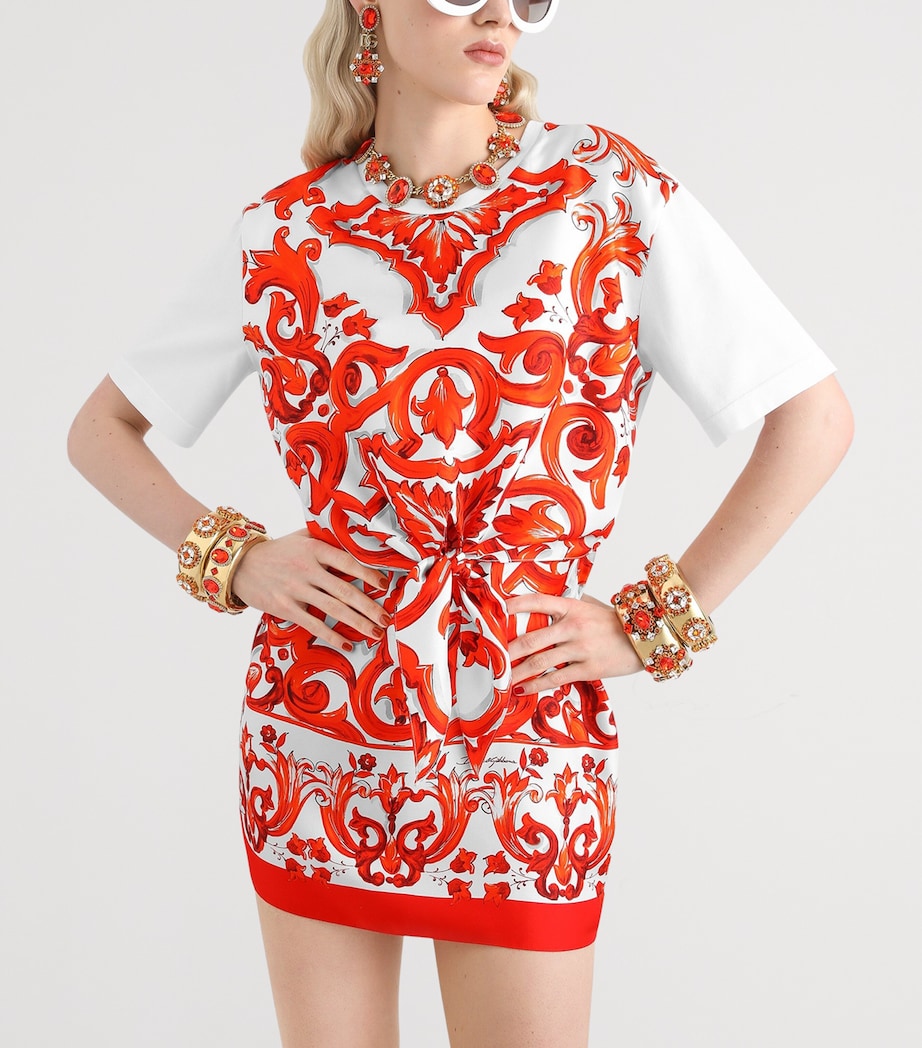 Dolce&Gabbana Womens Cotton-Silk Majolica Print Mini Dress Combined Colou Image 2