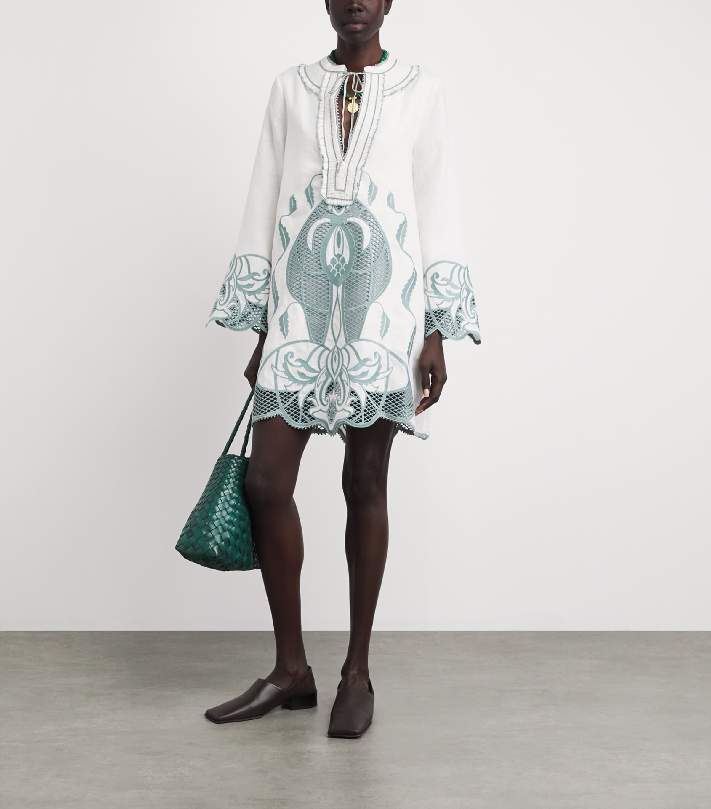 LUG VON SIGA Womens Linen Embroidered Tess Mini Dress Offwhite Image 2