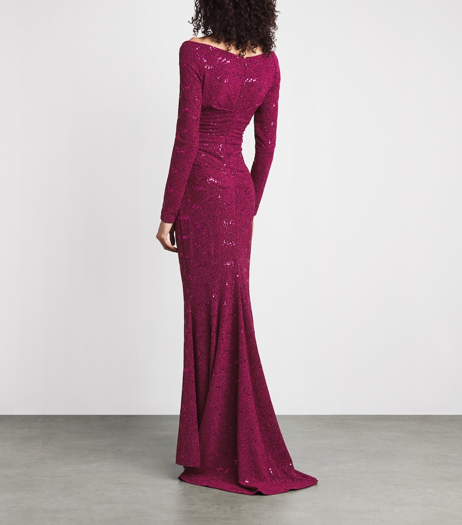 Talbot Runhof Womens Embellished Stardust Gown Cranberry Image 4