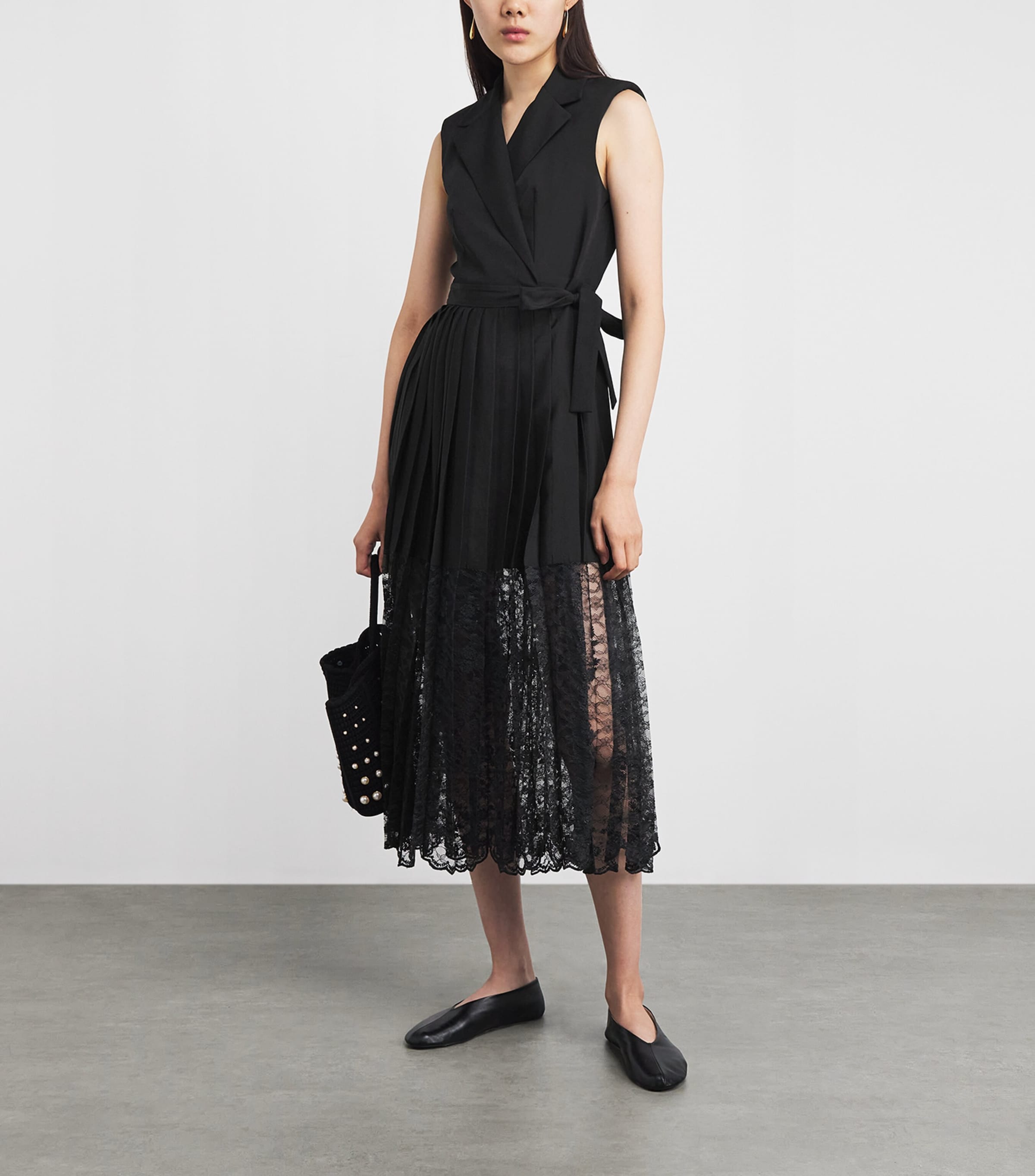 sandro paris black lace dress Sandro Paris Black Lace Yoke Cap Sleeve Shift Dress