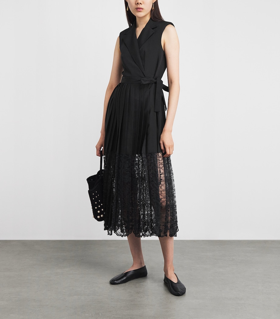 sandro paris black lace dress Sandro Paris Black Lace Yoke Cap Sleeve Shift Dress
