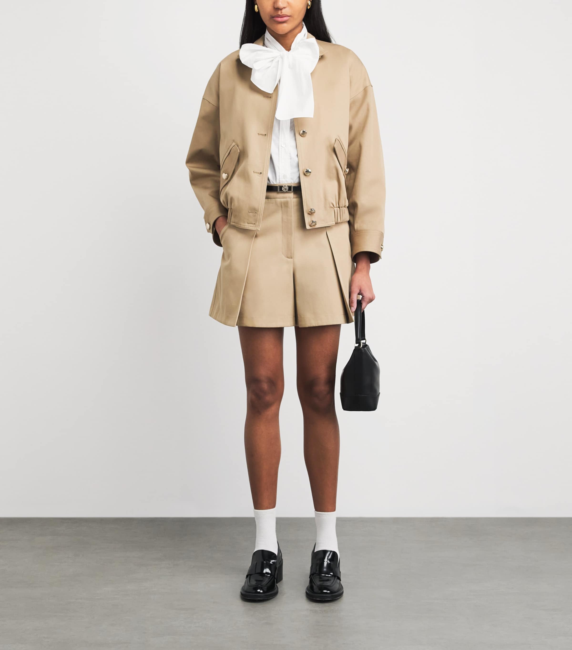 Maje Womens Cotton High-Neck Bomber Jacket Mastic Beige Image 2