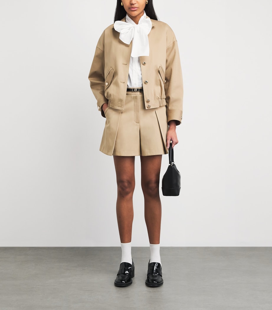 Maje Womens Cotton High-Neck Bomber Jacket Mastic Beige Image 2