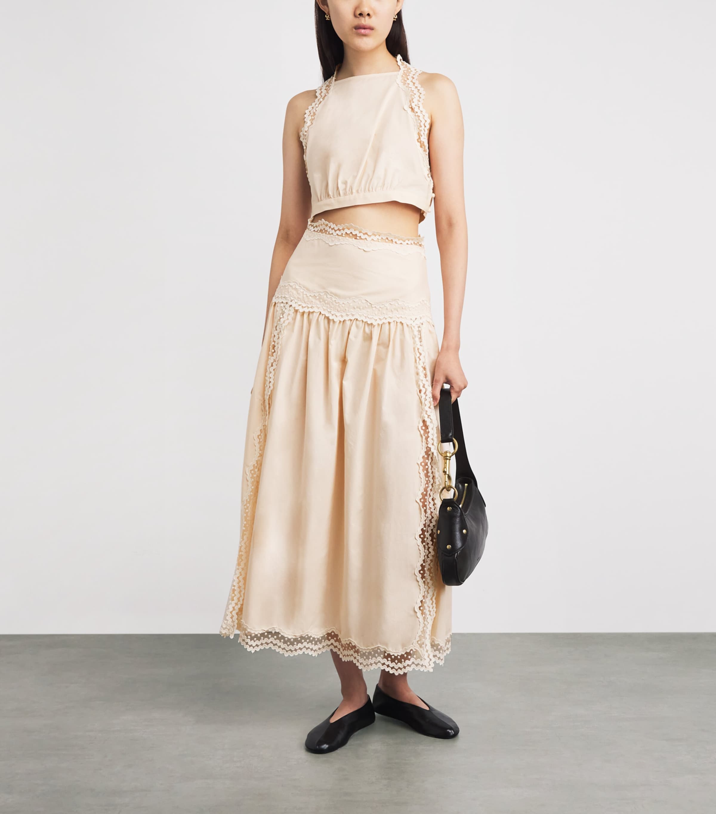 Sandro Paris Womens Cotton Lace-Trim Midi Skirt Light Pink Image 2