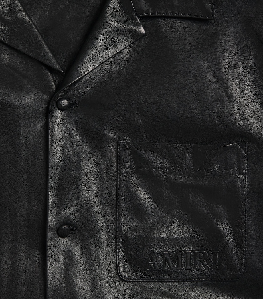 Short-Sleeve Logo Leather Shirt BLACK Image 5